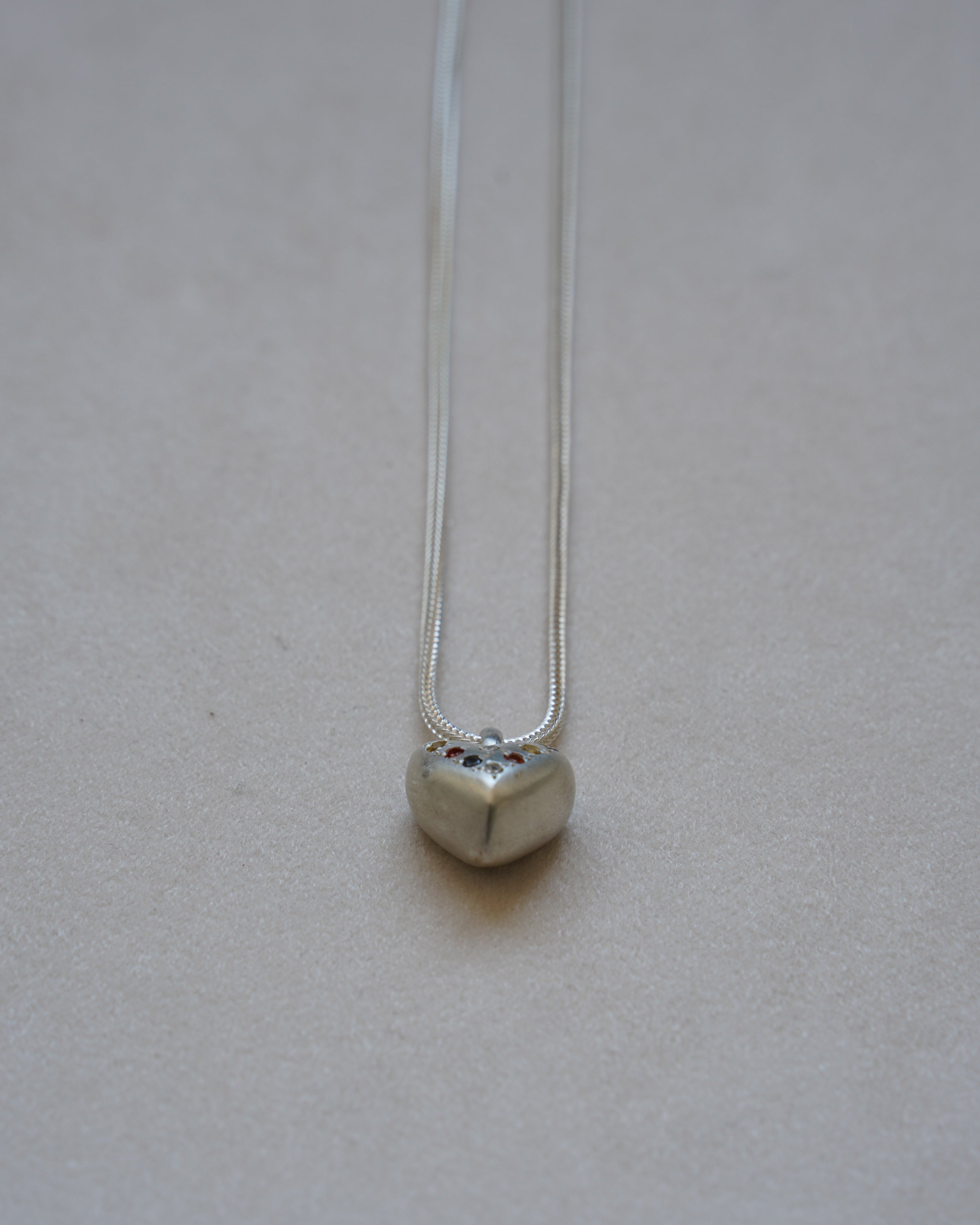 "Dunton Ellerkamp" American Folk Heart Pendant On Chain w/ Dia, Sapphire, Smoky Quartz