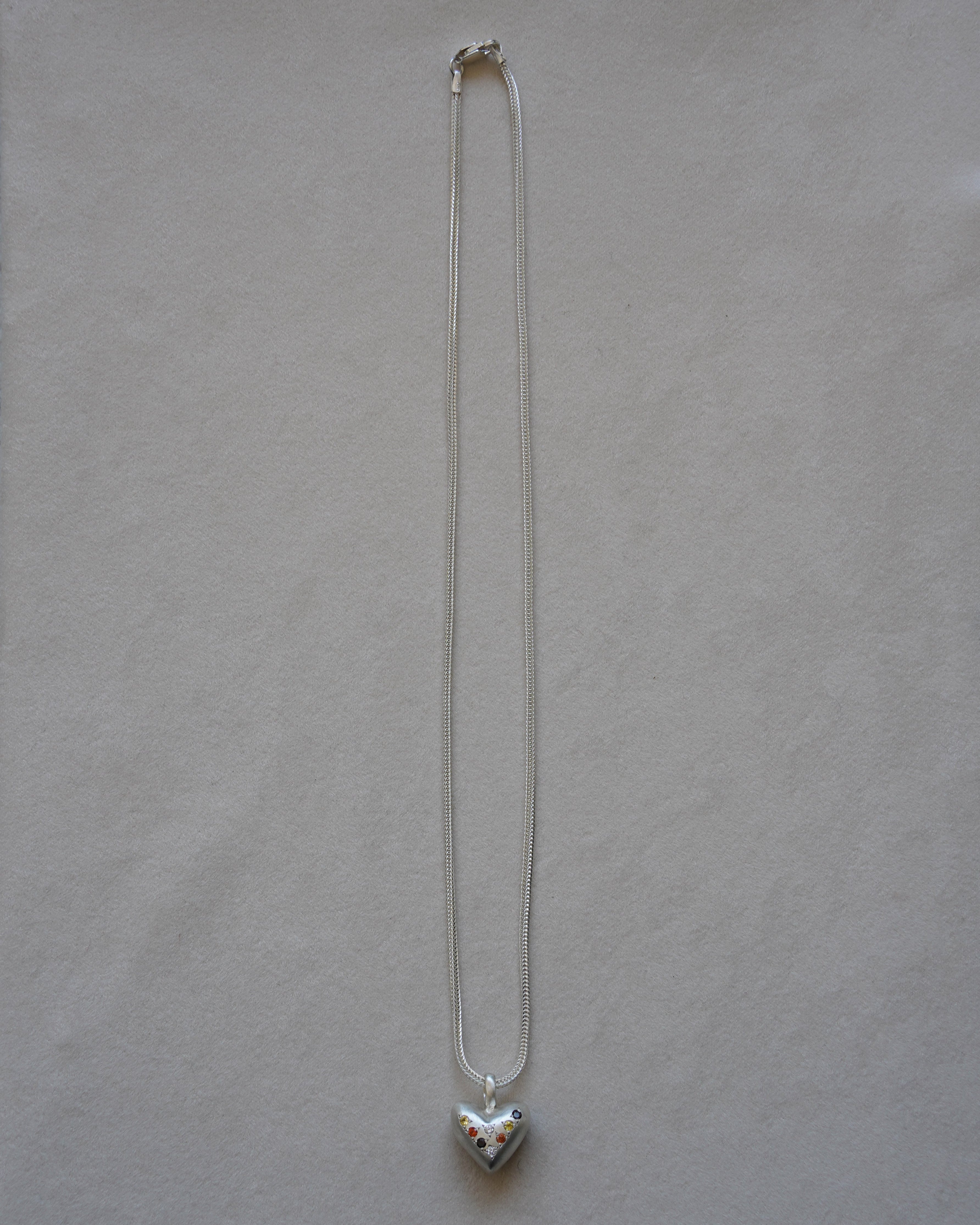 "Dunton Ellerkamp" American Folk Heart Pendant On Chain w/ Dia, Sapphire, Smoky Quartz