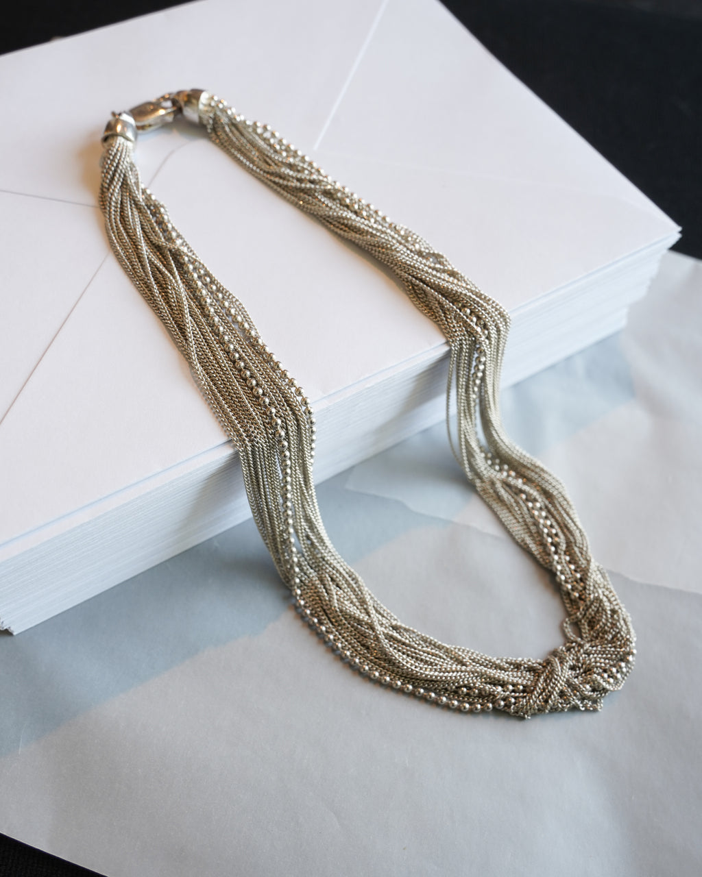Multi Strand Fine Chain Silver Necklace (SVNL-26019)