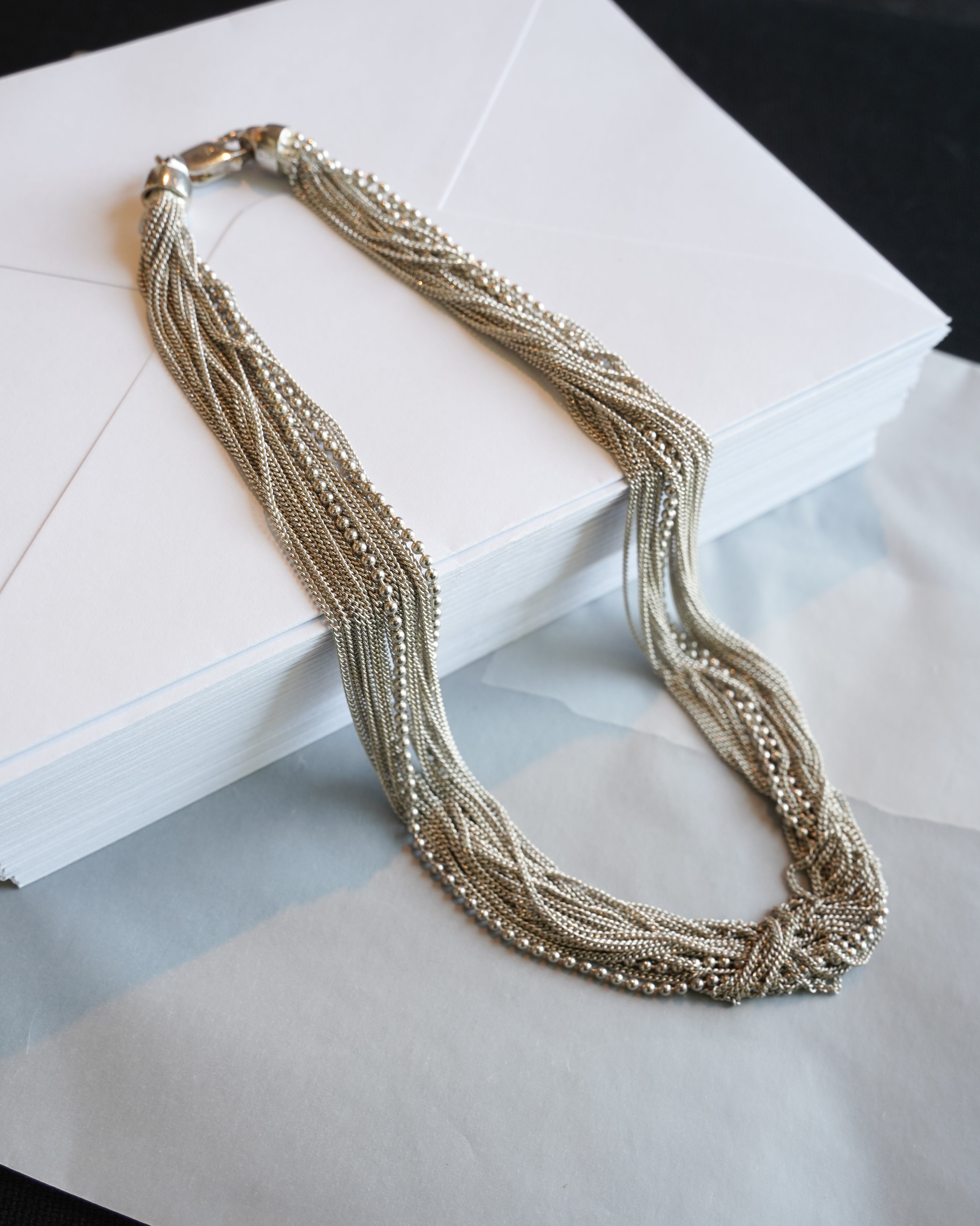Multi Strand Fine Chain Silver Necklace (SVNL-26019)