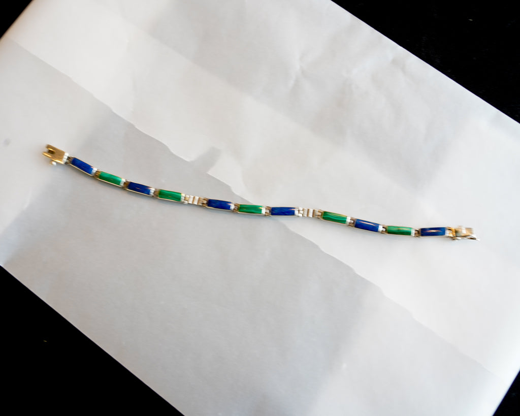 Lapis & Emerald Silver Bracelet (SVBL-26004)