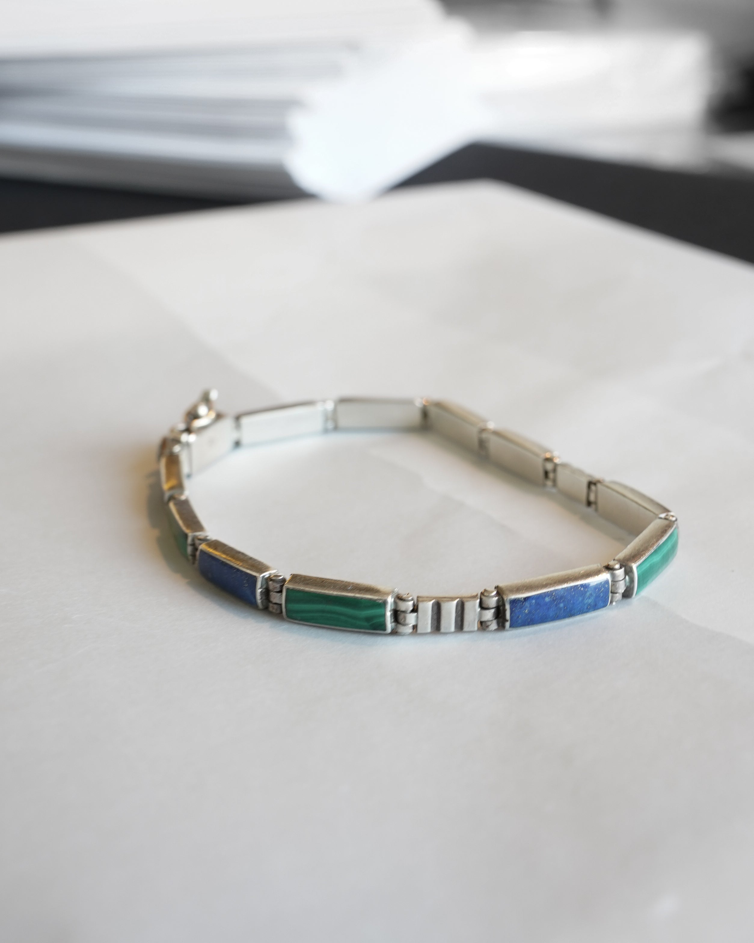 Lapis & Emerald Silver Bracelet (SVBL-26004)