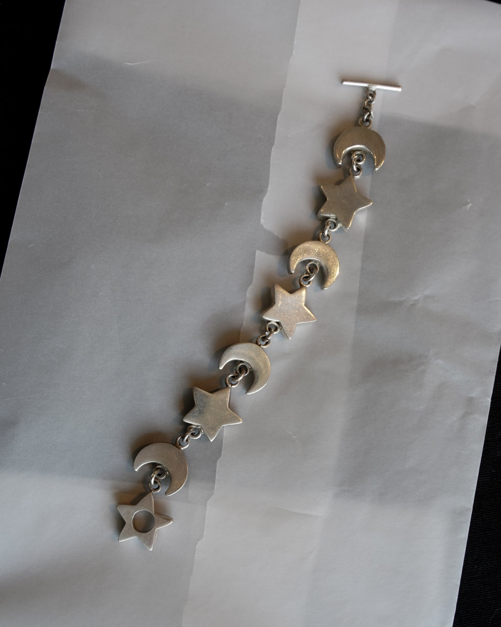Silver Moon & Star Link Bracelet (SVBL-26005)
