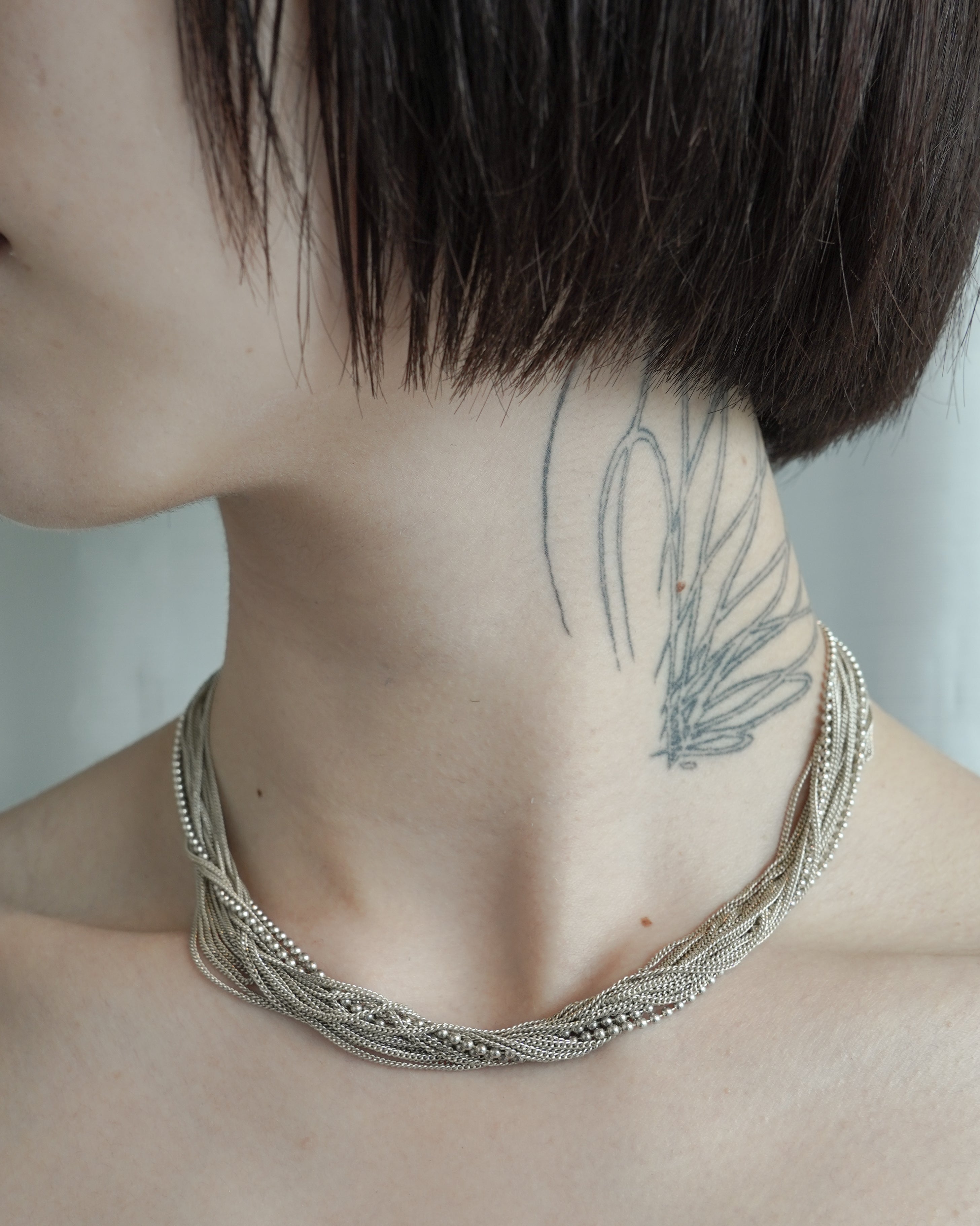 Multi Strand Fine Chain Silver Necklace (SVNL-26019)