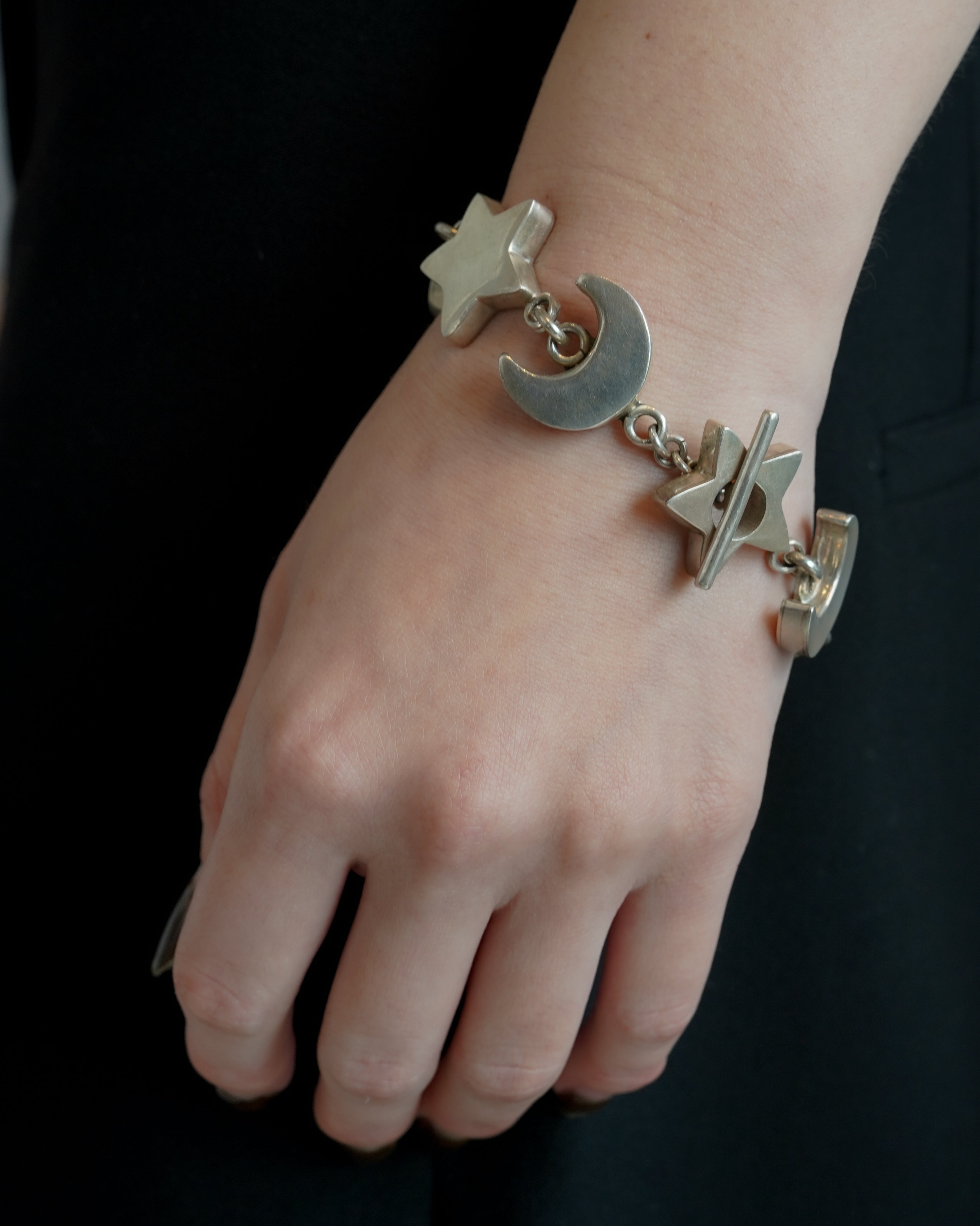 Silver Moon & Star Link Bracelet (SVBL-26005)