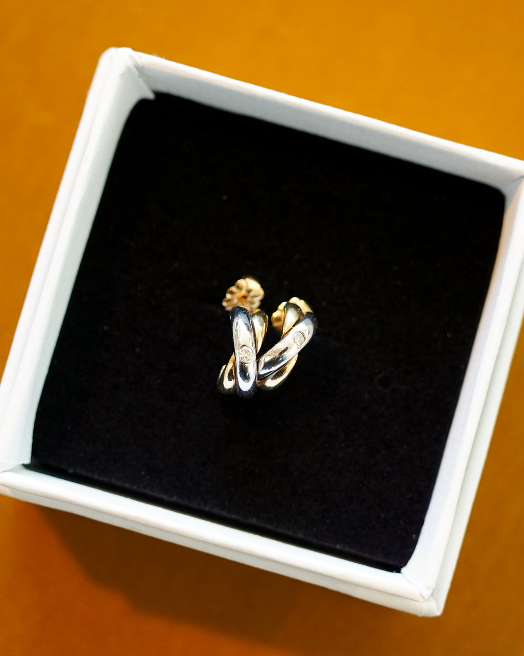 14K White Gold x Yellow Gold Two Tone Earrings w/ Diamond(GDE-25SS005)