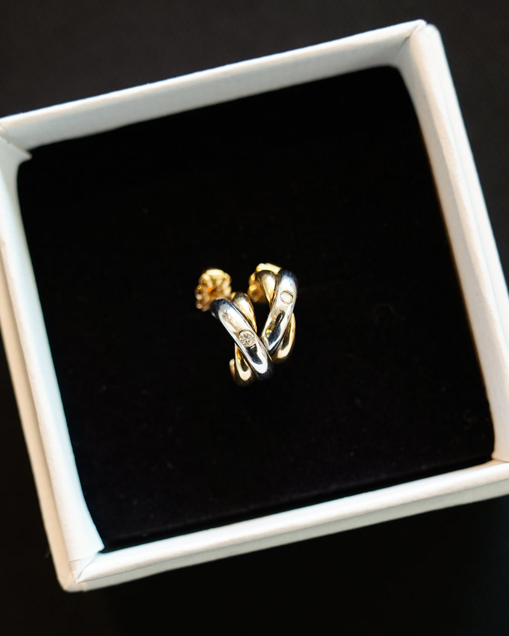 14K White Gold x Yellow Gold Two Tone Earrings w/ Diamond(GDE-25SS005)