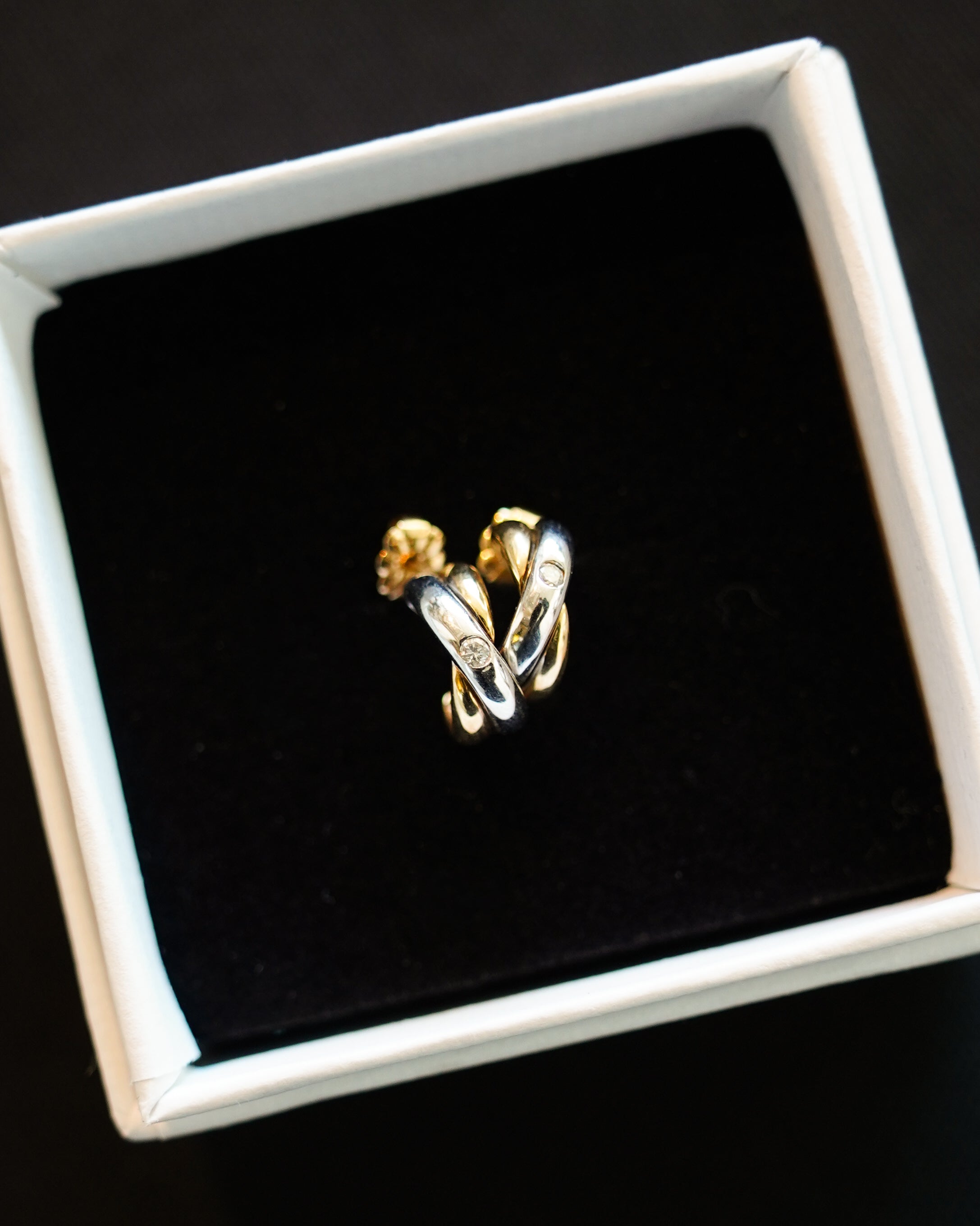 14K White Gold x Yellow Gold Two Tone Earrings w/ Diamond(GDE-25SS005)