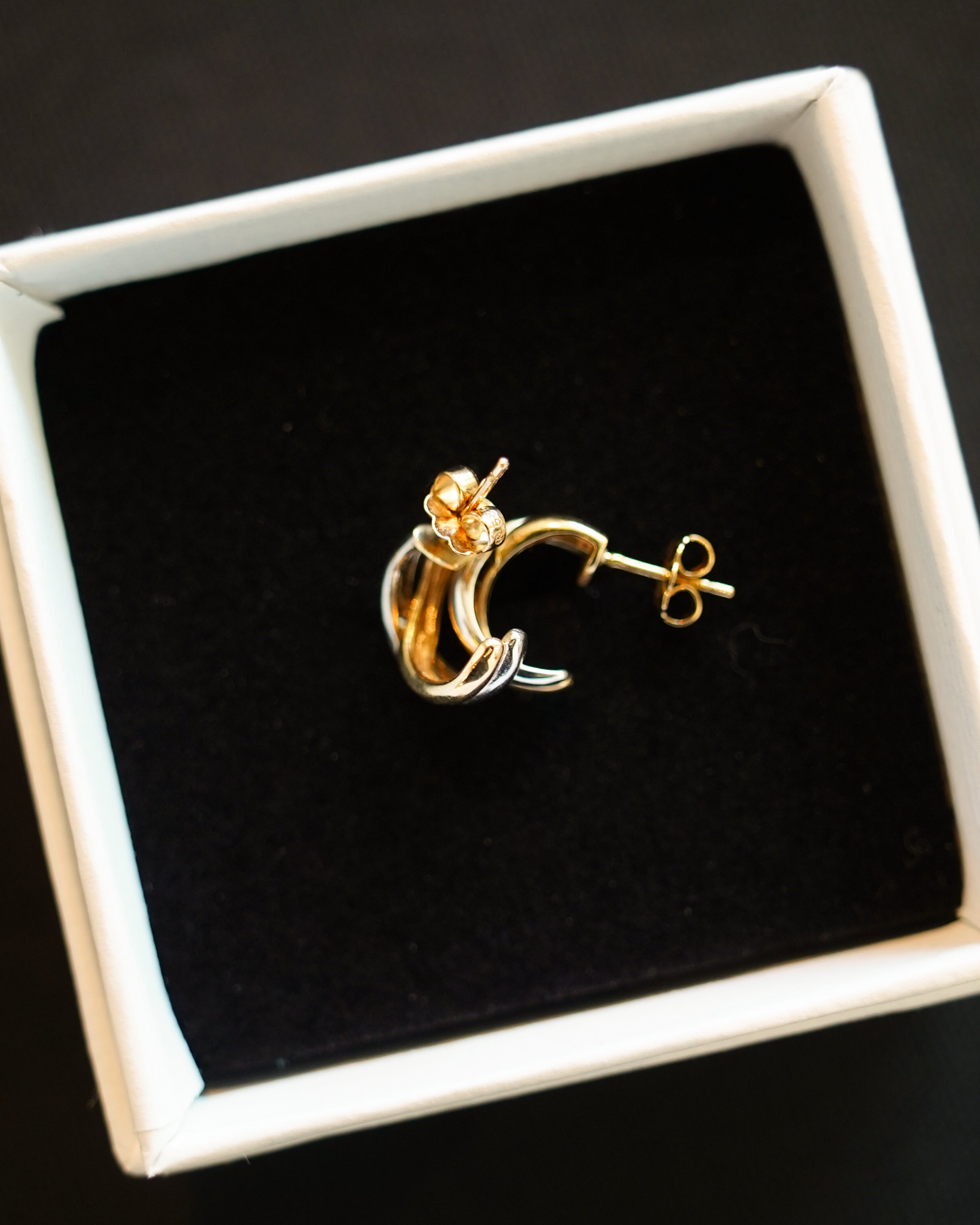 14K White Gold x Yellow Gold Two Tone Earrings w/ Diamond(GDE-25SS005)