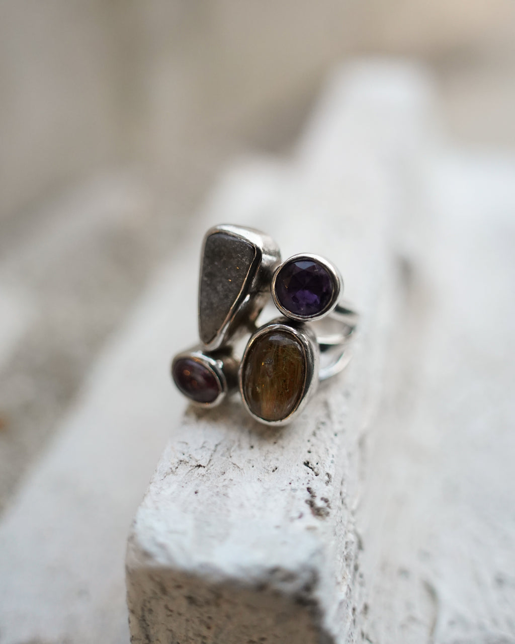 Silver Multi Stone Statement Ring (SVR-26031)