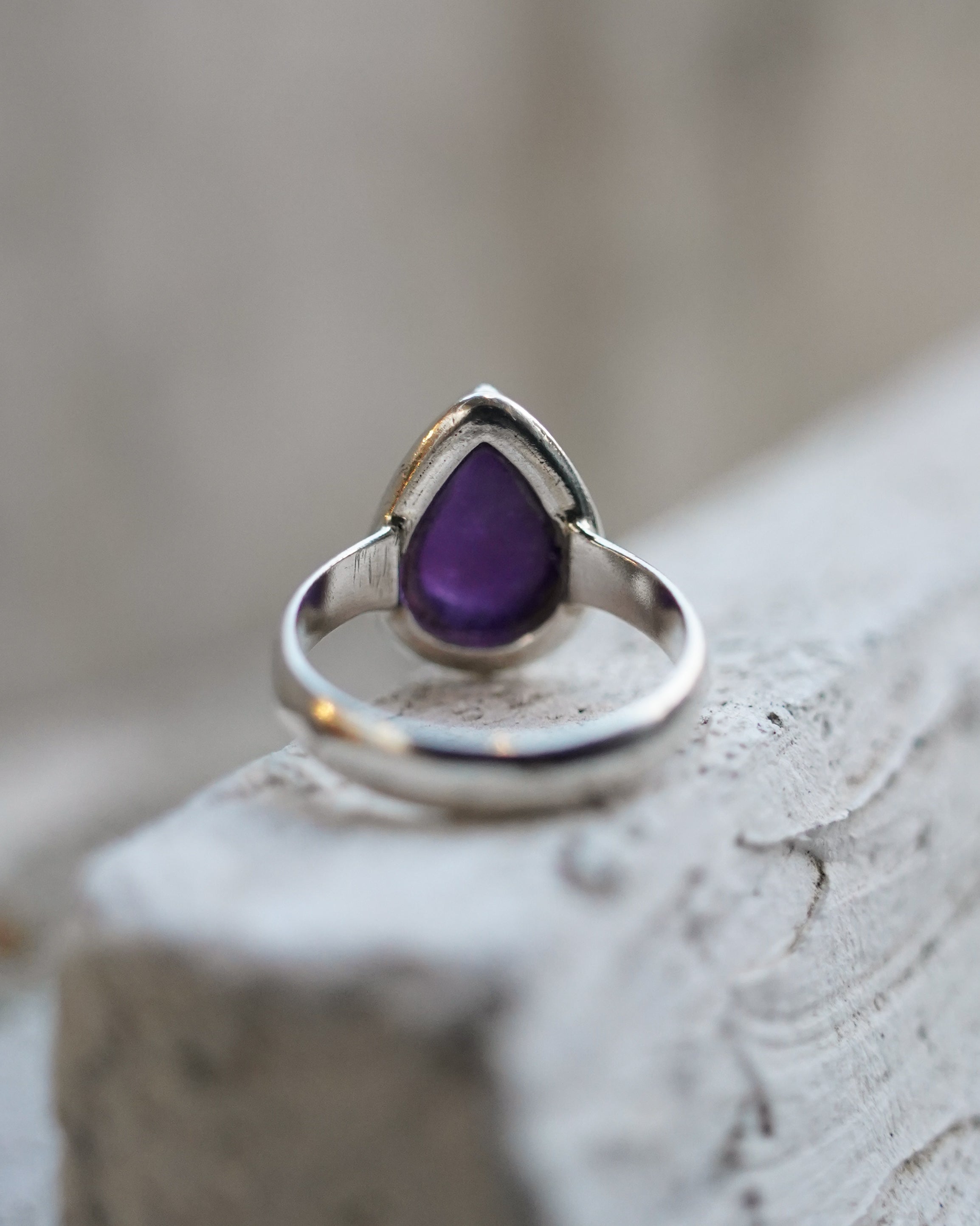 Amethyst Teardrop Silver Ring (SVR-26034)