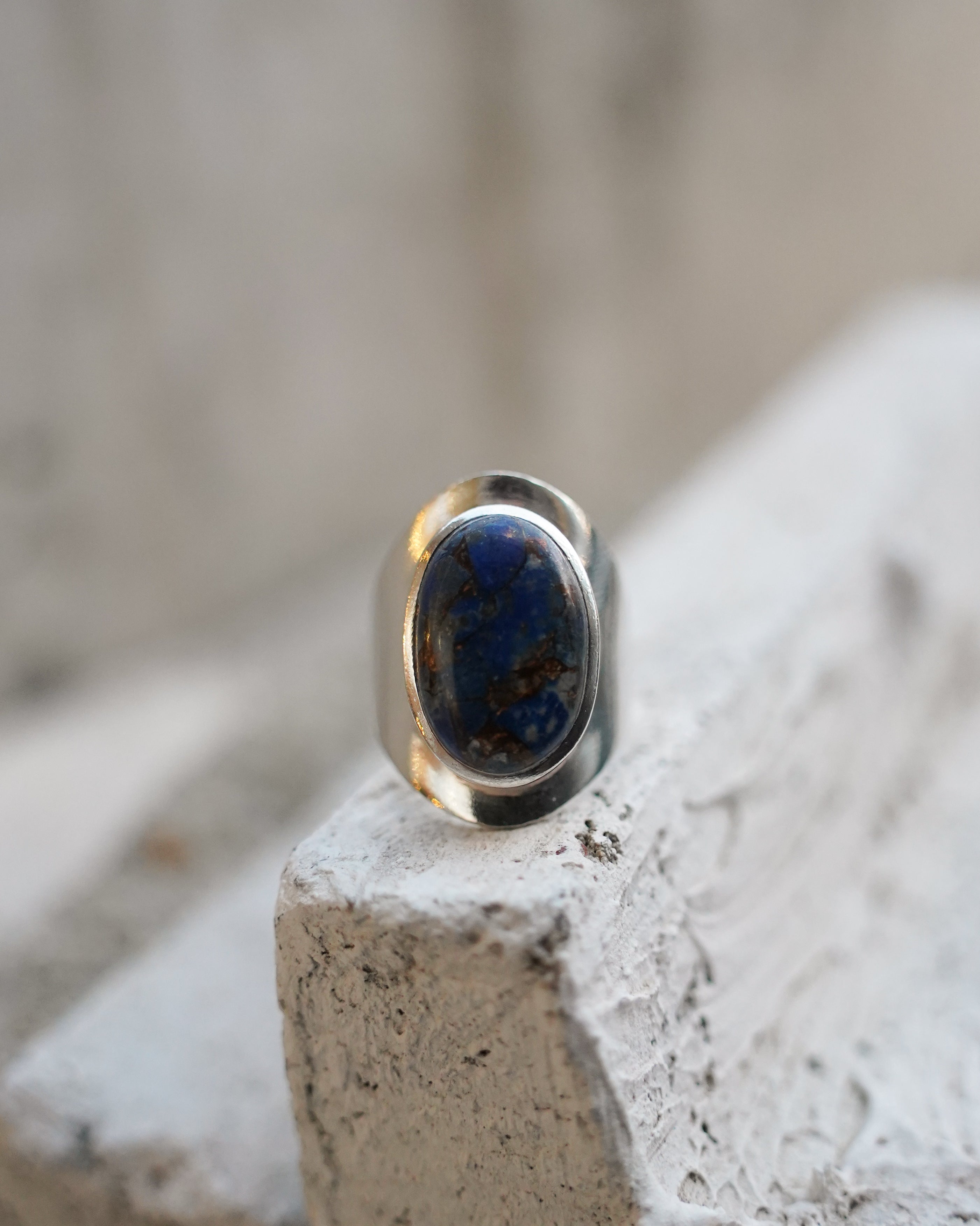 Blue Stone Oval Silver Ring (SVR-26036)