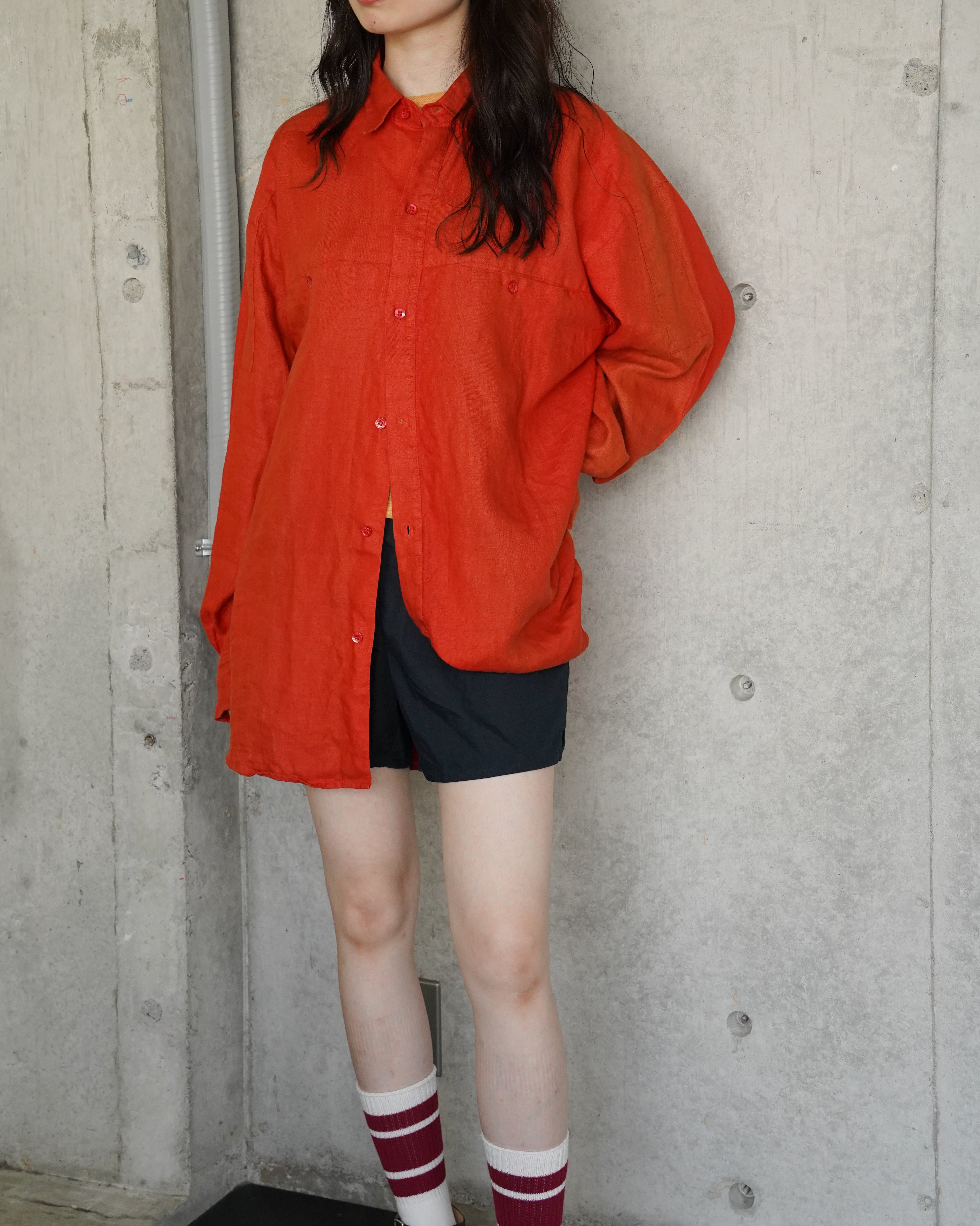 "GOOUCH" 100% Linen L/S Shirt - Orange