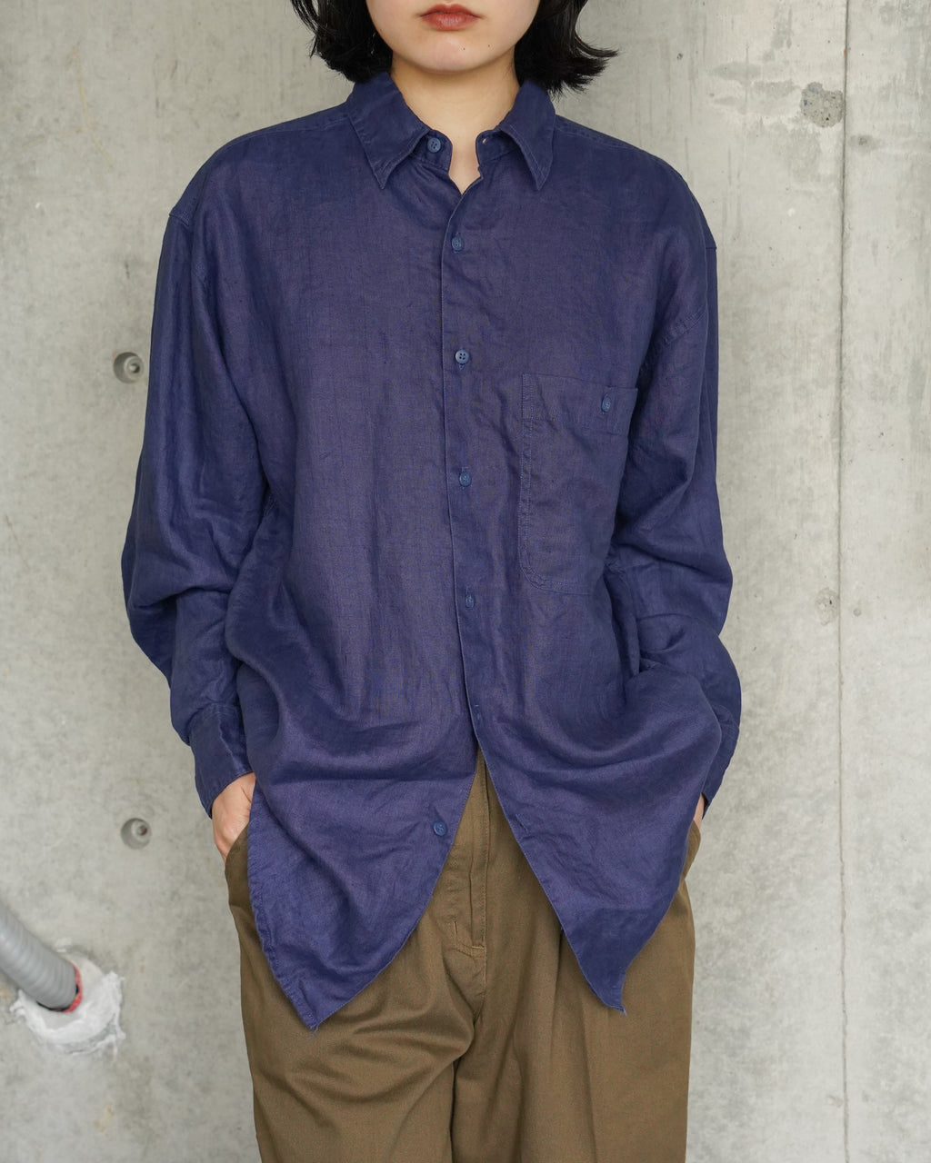 "GOOUCH" 100% Linen L/S Shirt - Navy
