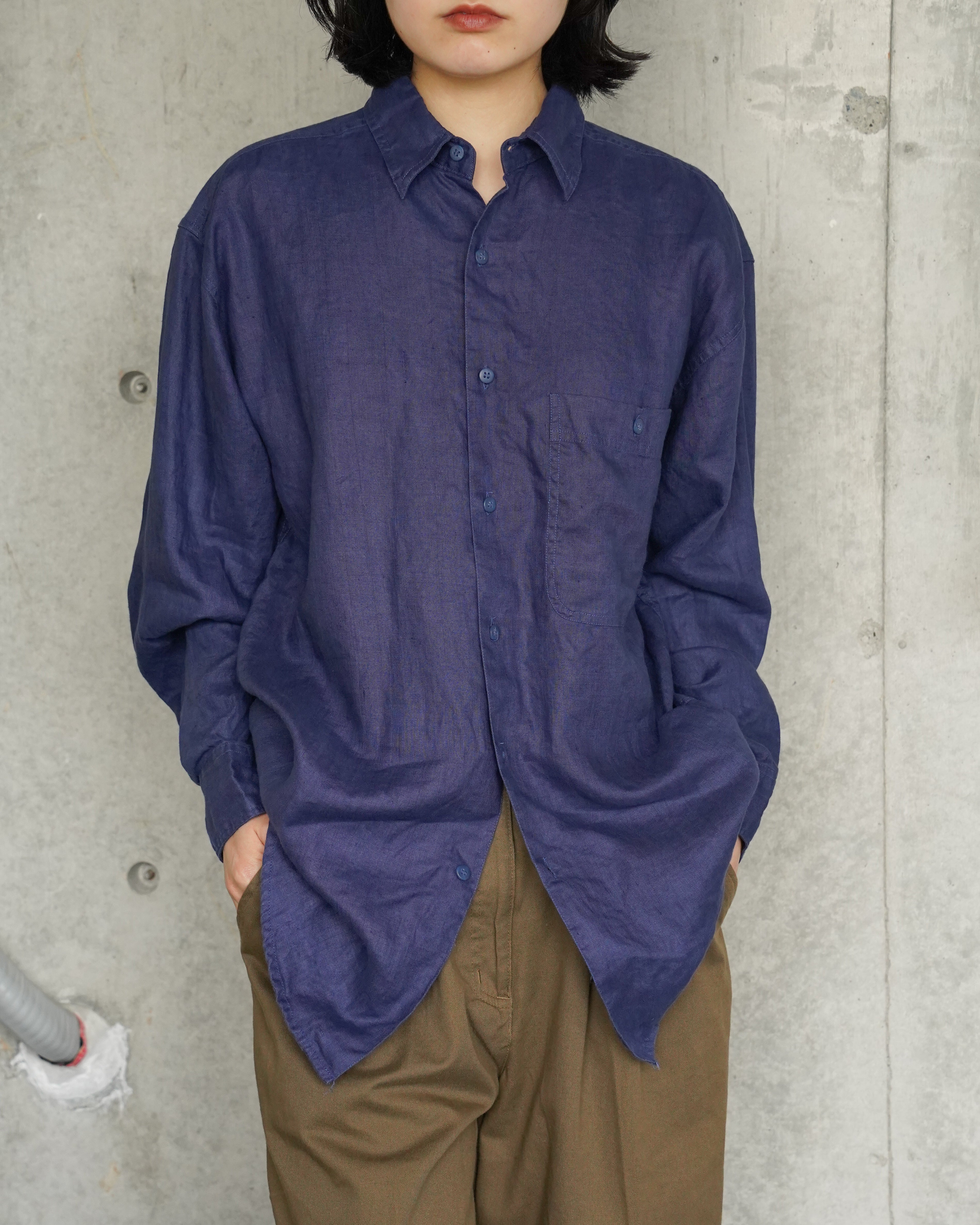 "GOOUCH" 100% Linen L/S Shirt - Navy