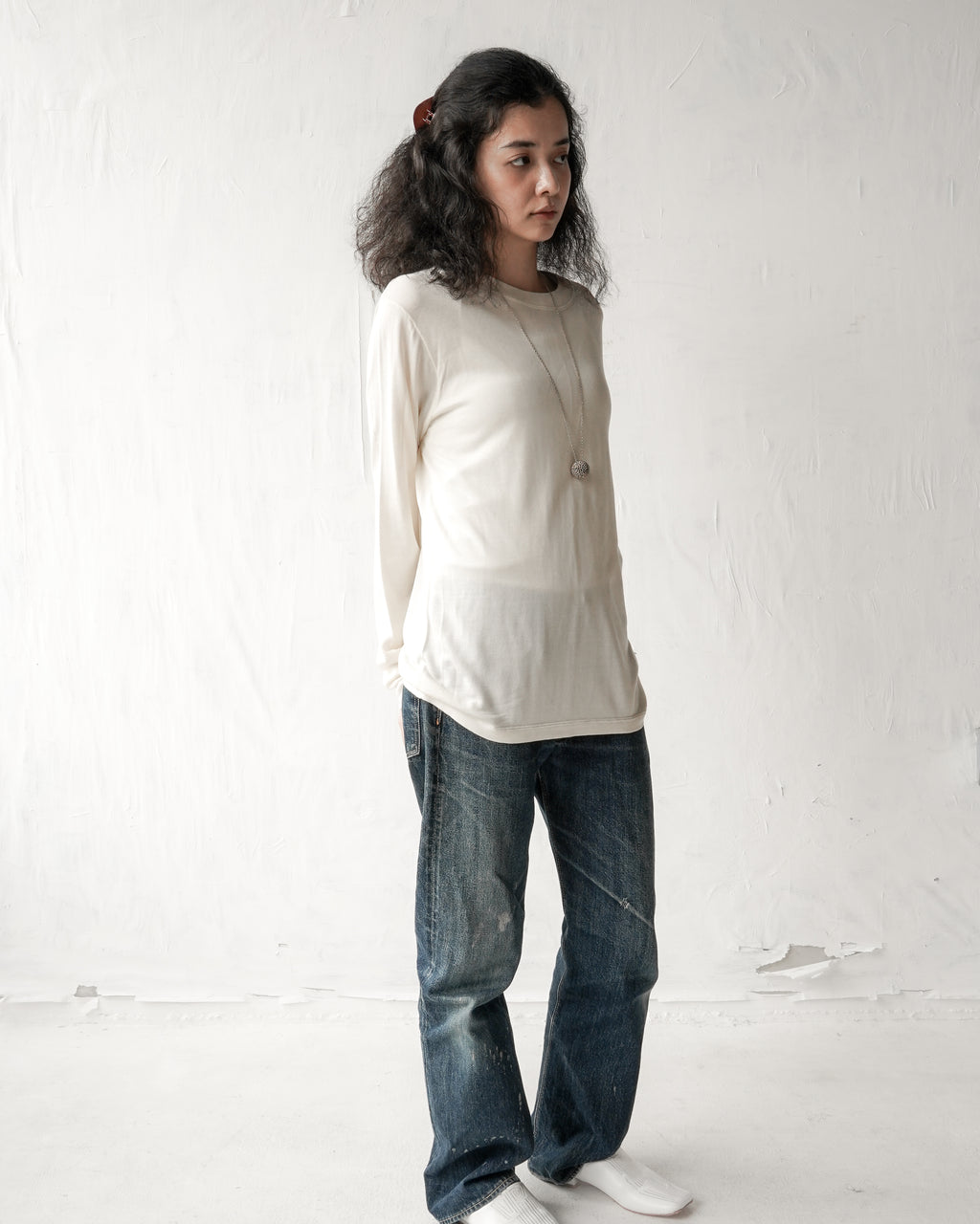 100% Washable Silk Tee L/S - Ivory