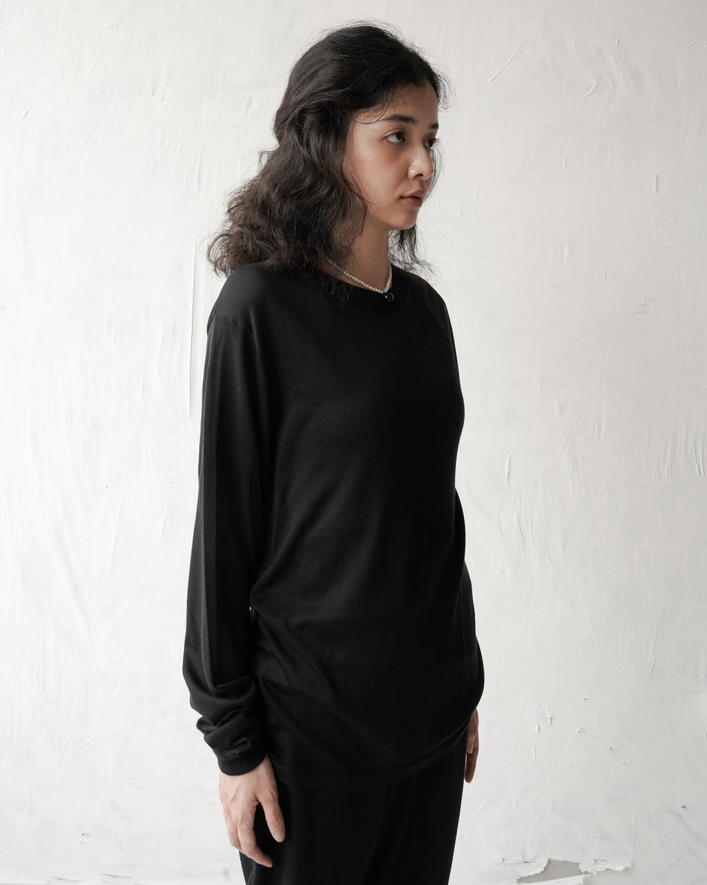 100% Washable Silk Tee L/S - Black