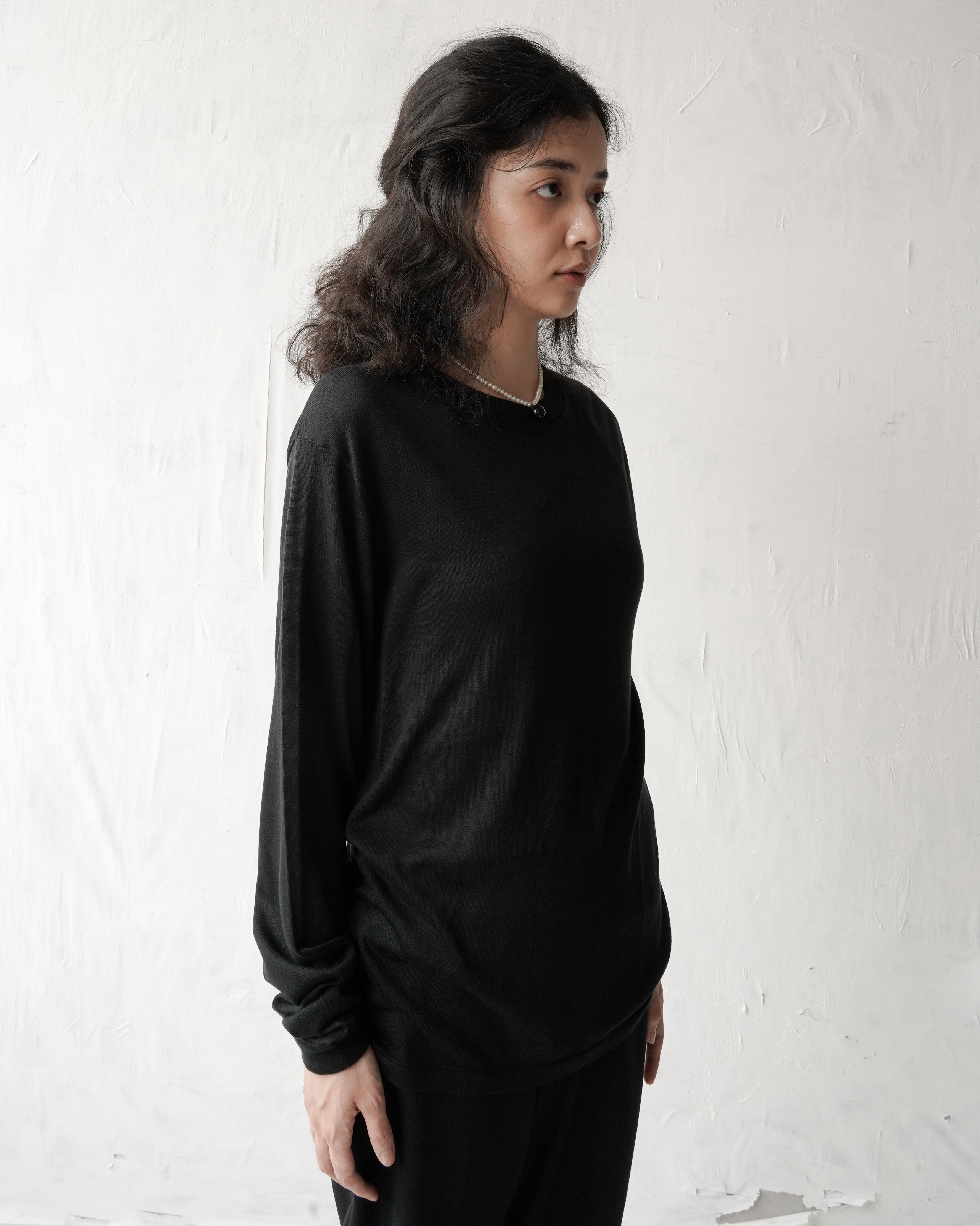 100% Washable Silk Tee L/S - Black