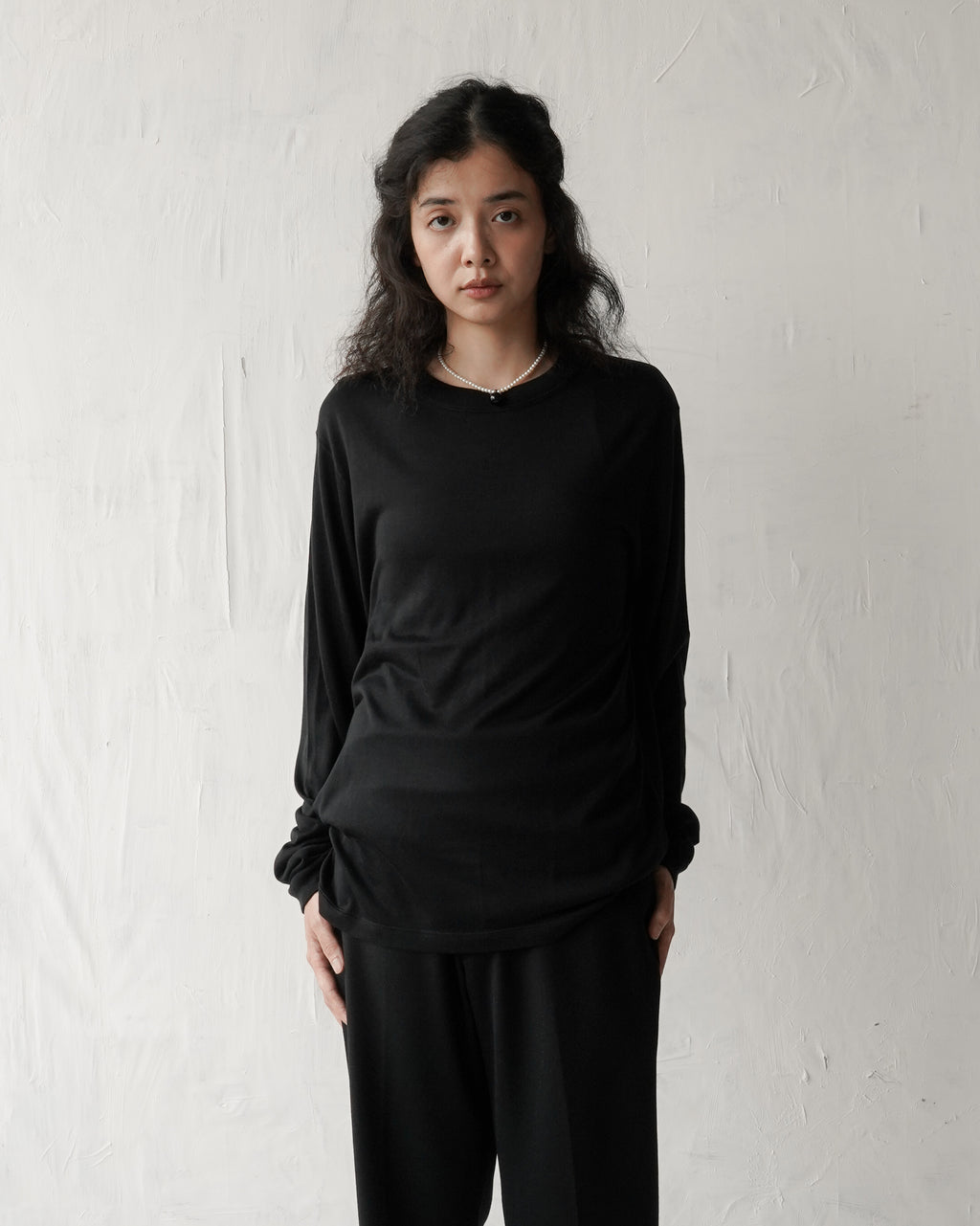 100% Washable Silk Tee L/S - Black