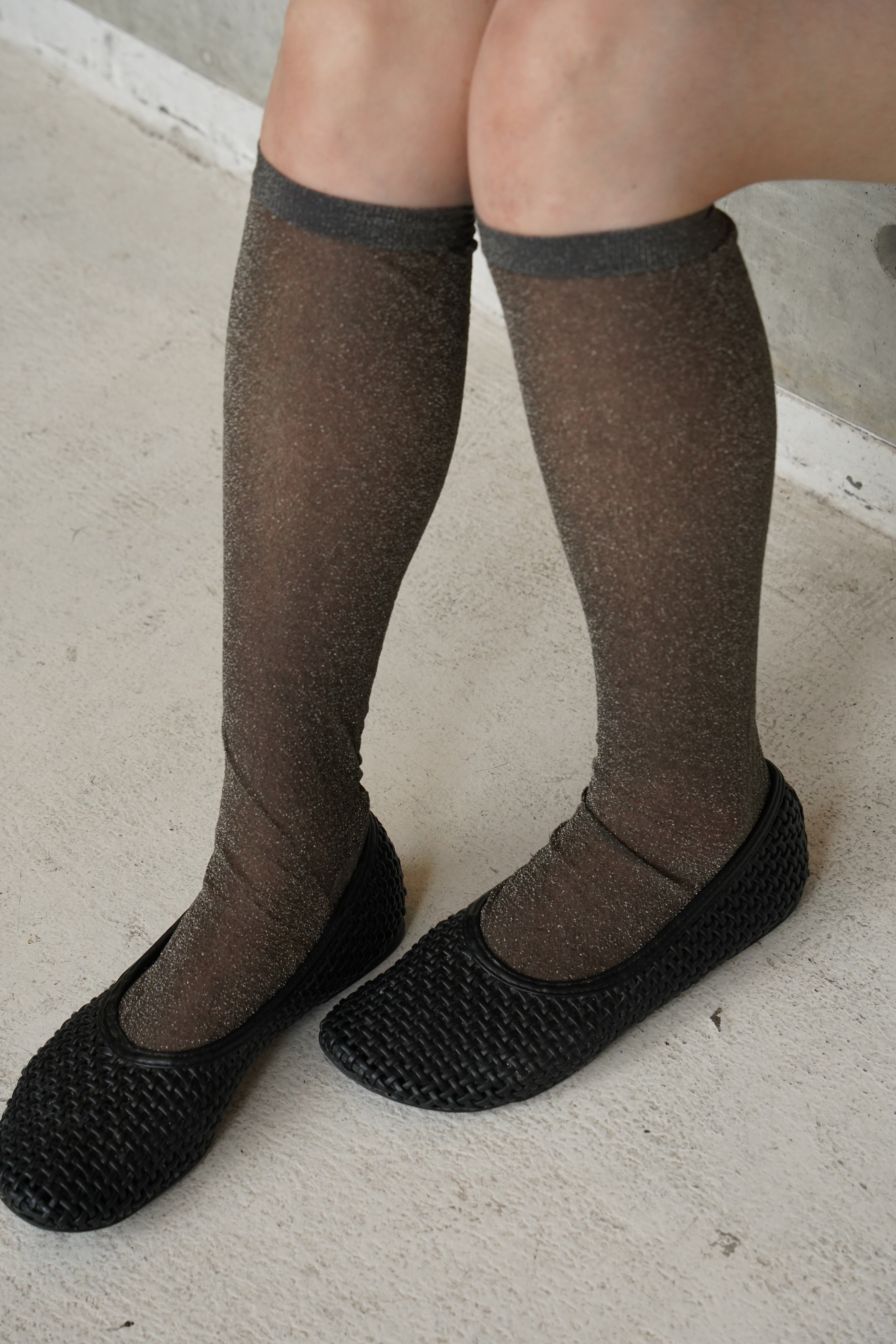 Sheer Glitter Hi Socks - Charcoal
