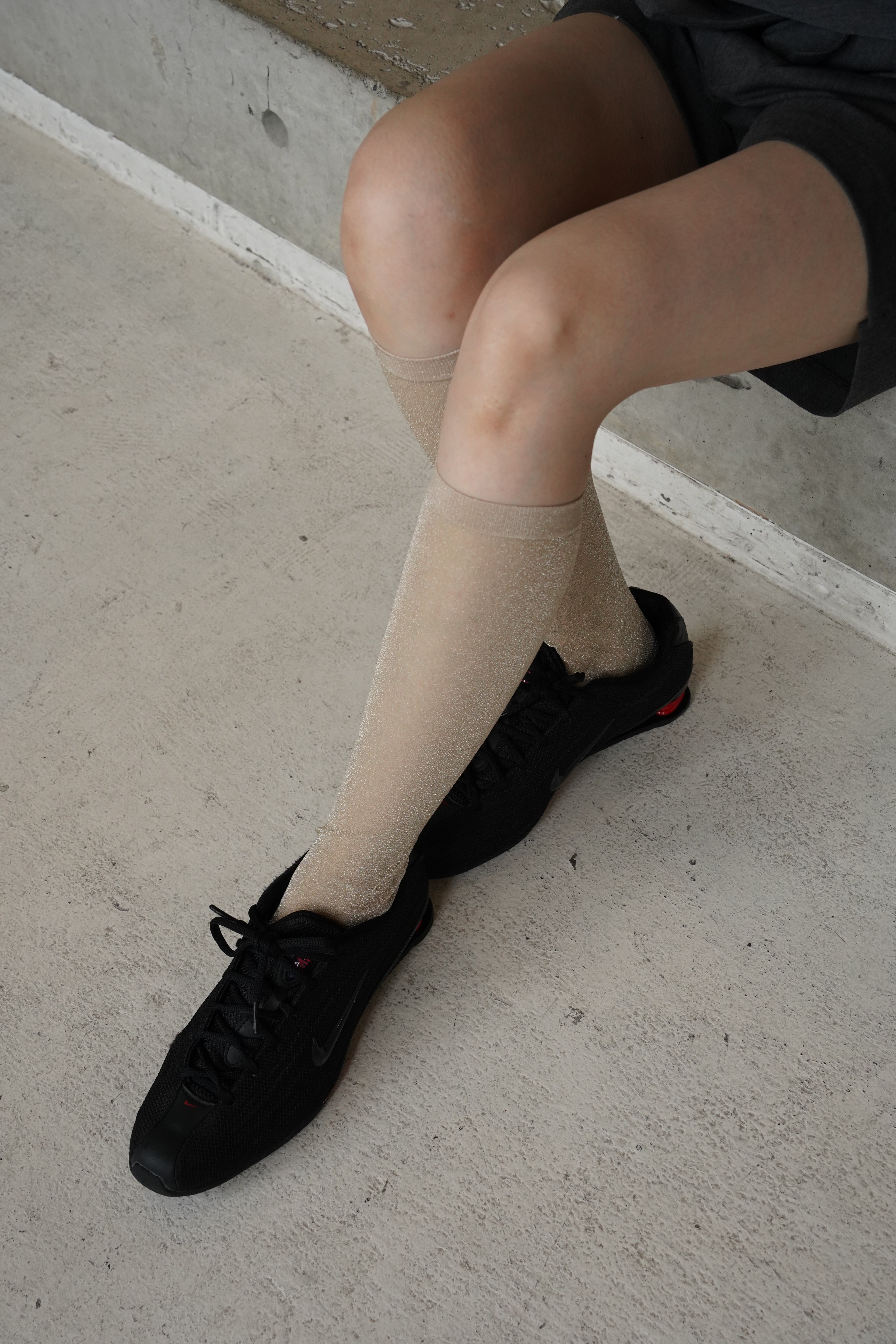 Sheer Glitter Hi Socks - Cream