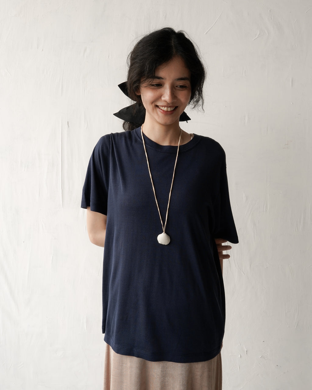 100% Washable Silk Tee S/S - Navy