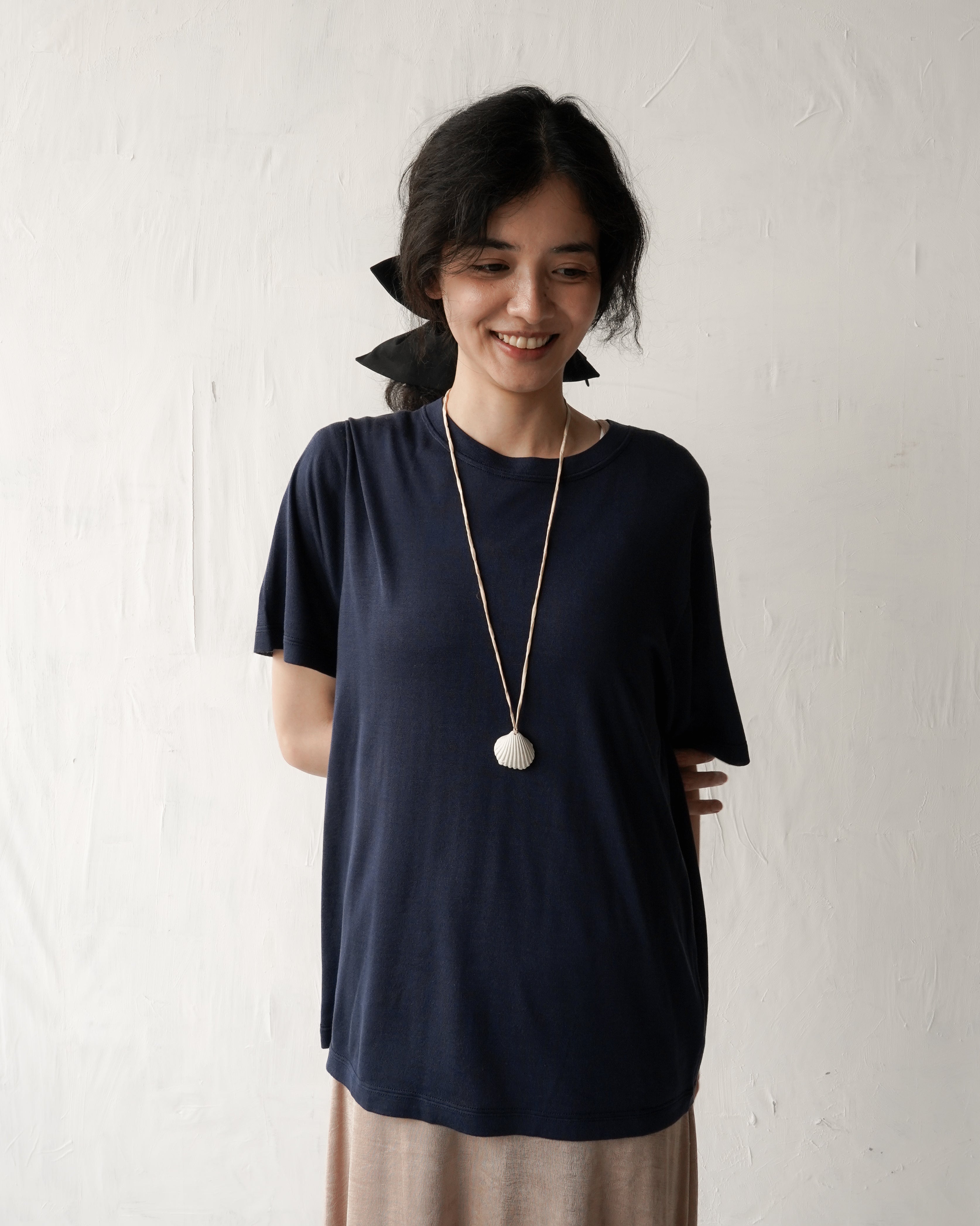 100% Washable Silk Tee S/S - Navy