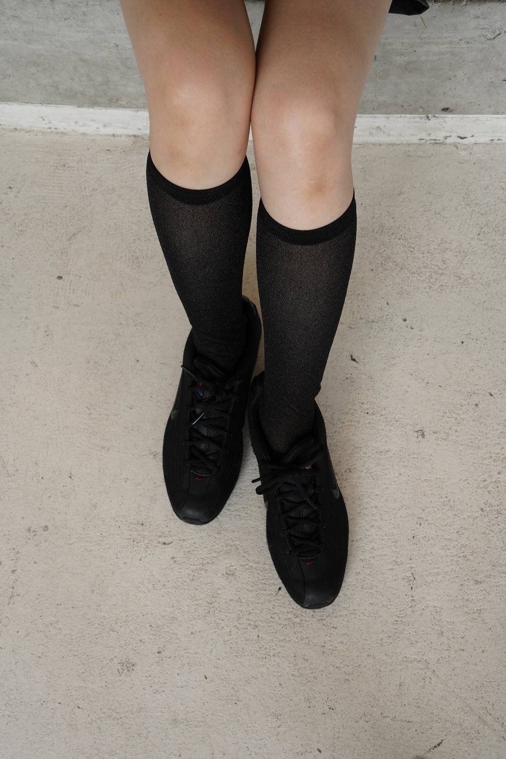 Sheer Glitter Hi Socks - Black