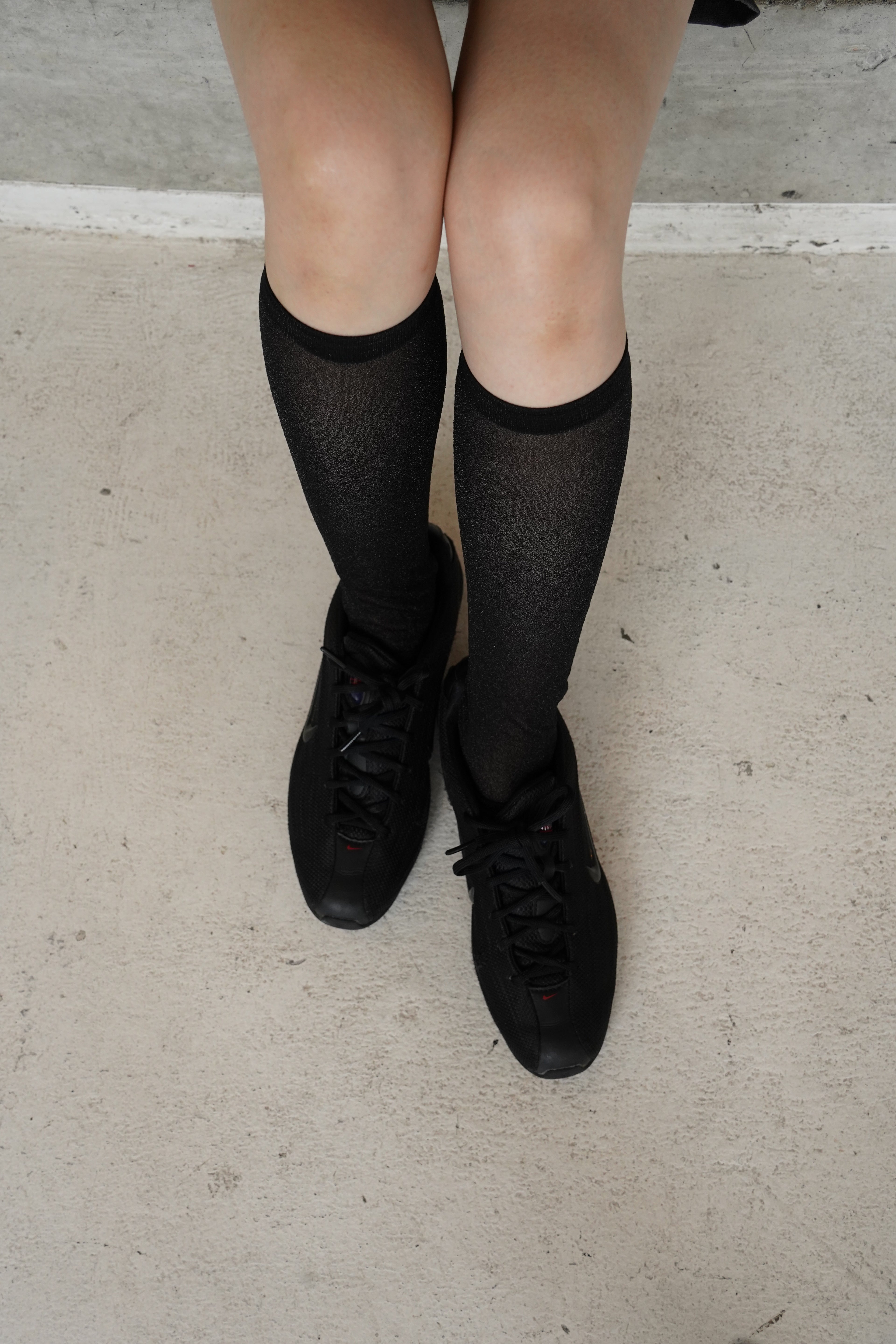 Sheer Glitter Hi Socks - Black