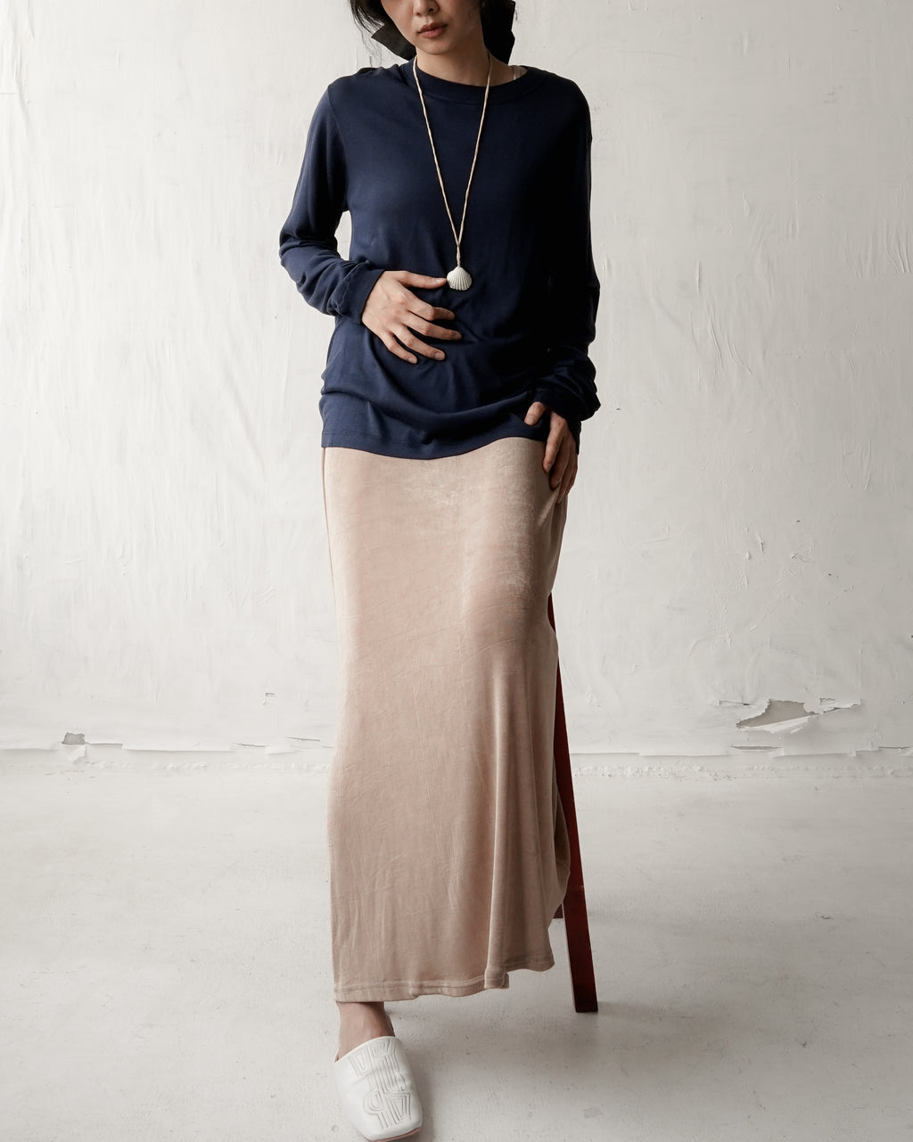 100% Washable Silk Tee L/S - Navy