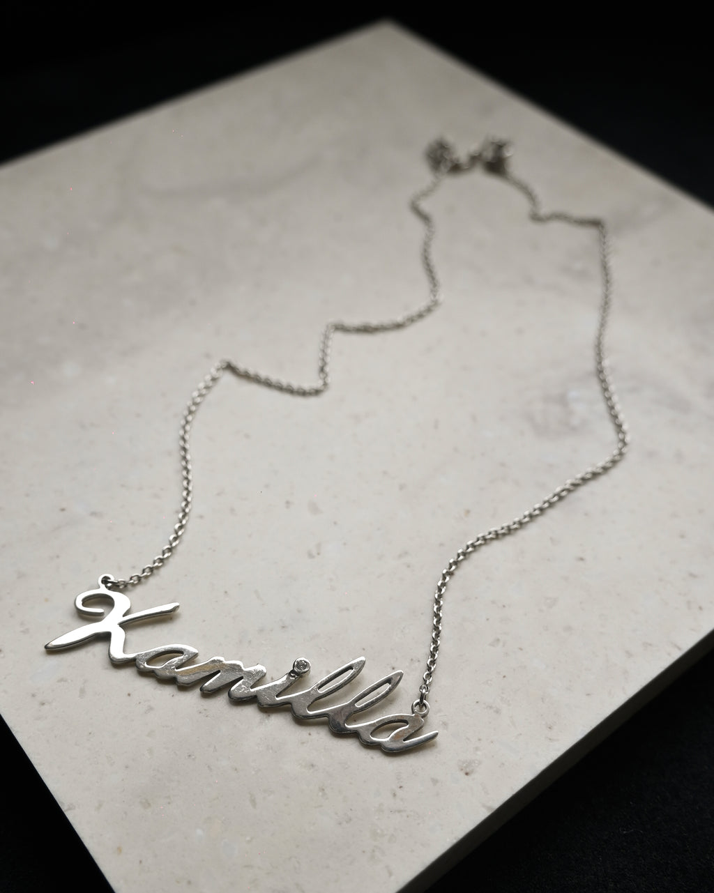 Silver Name Plate Necklace "Kamilla"