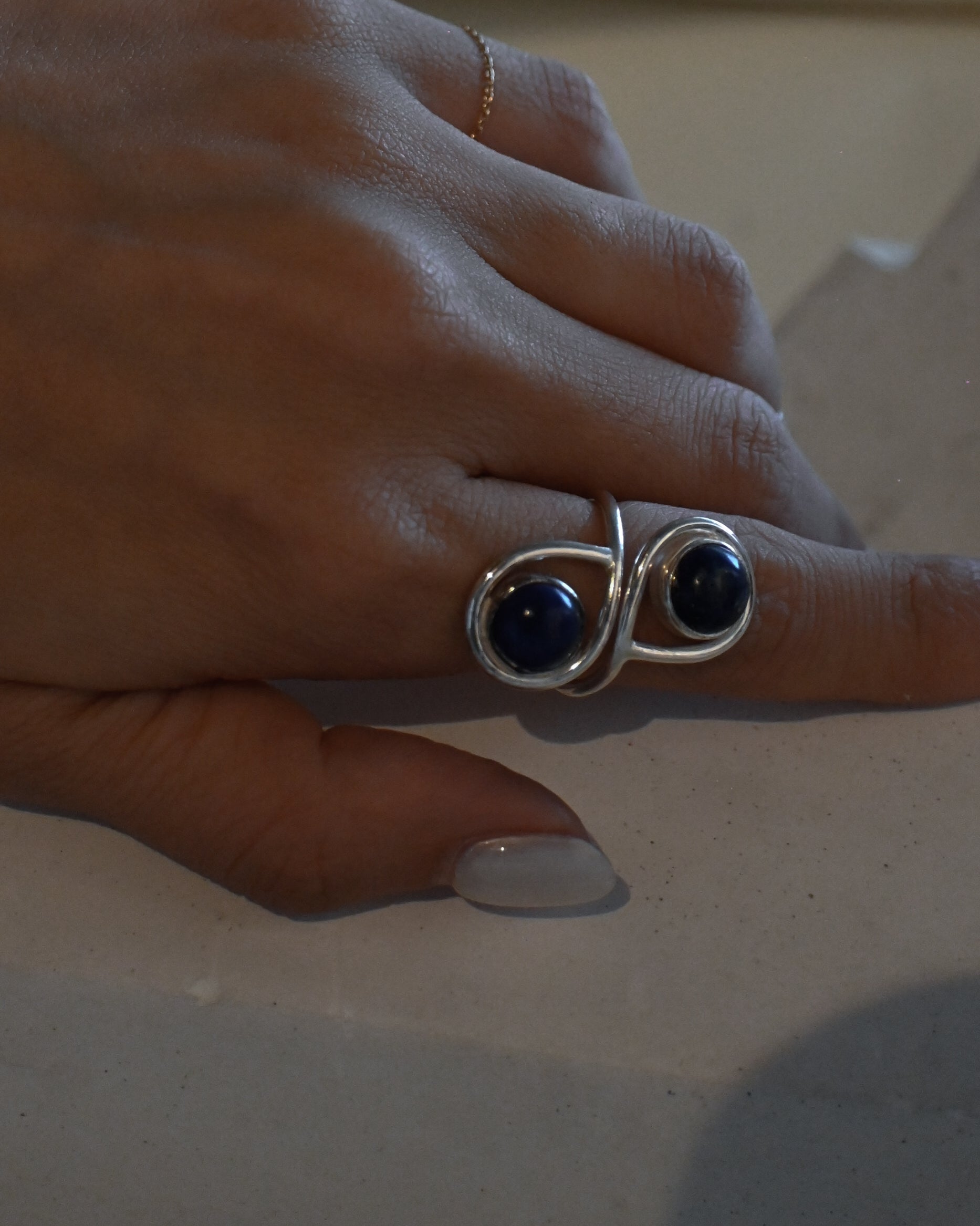 Lapis Silver Adjustable Ring - Approx. 9号