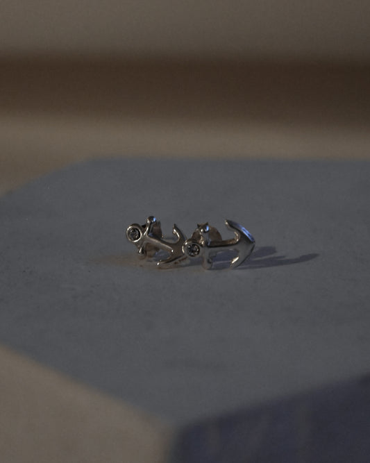 Studs Silver Earrings - Anchor