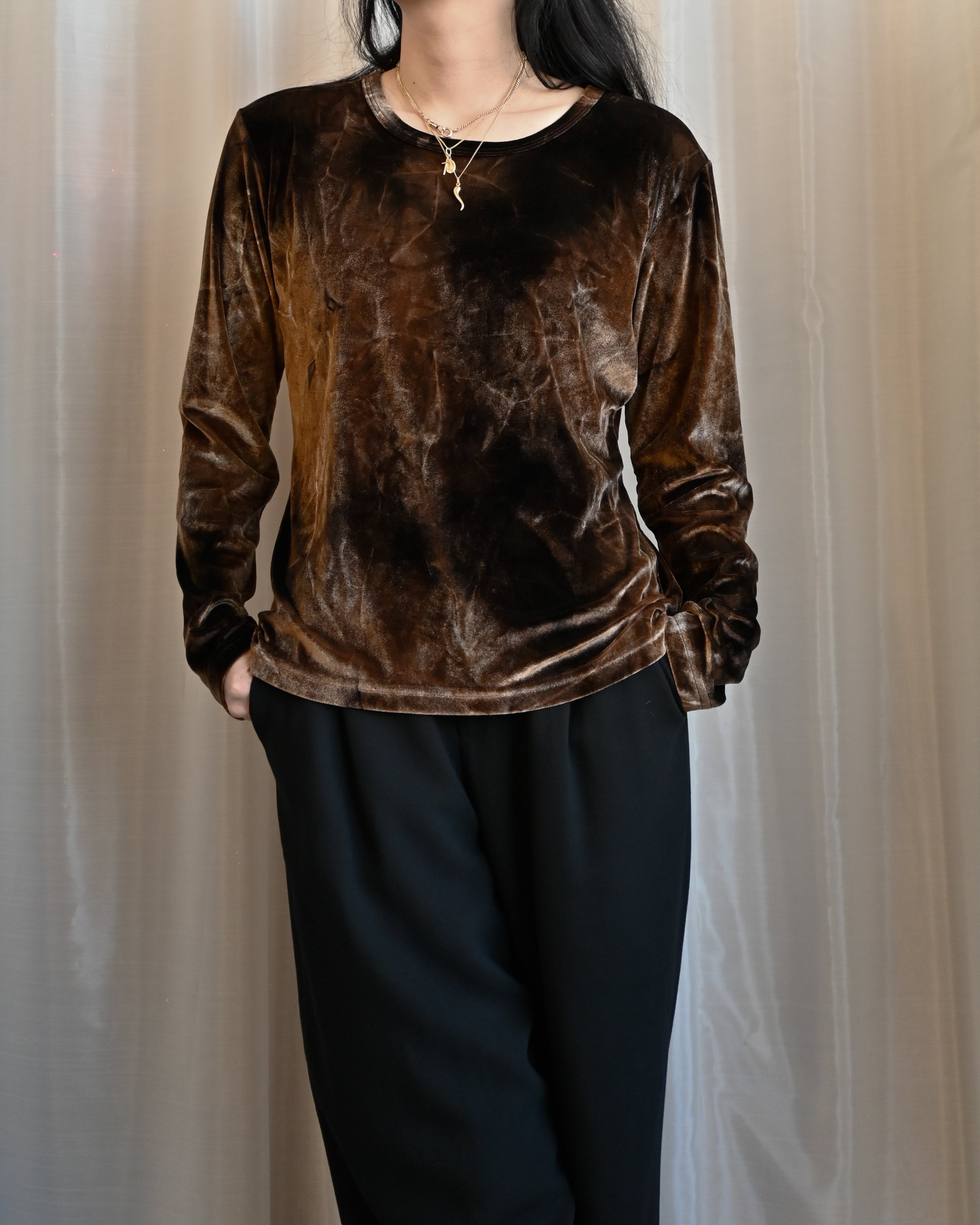 Velour L/S Top - Gold x Brown