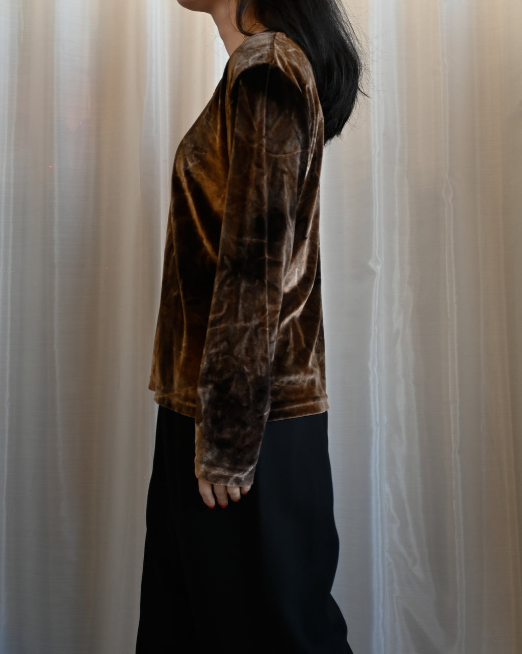 Velour L/S Top - Gold x Brown