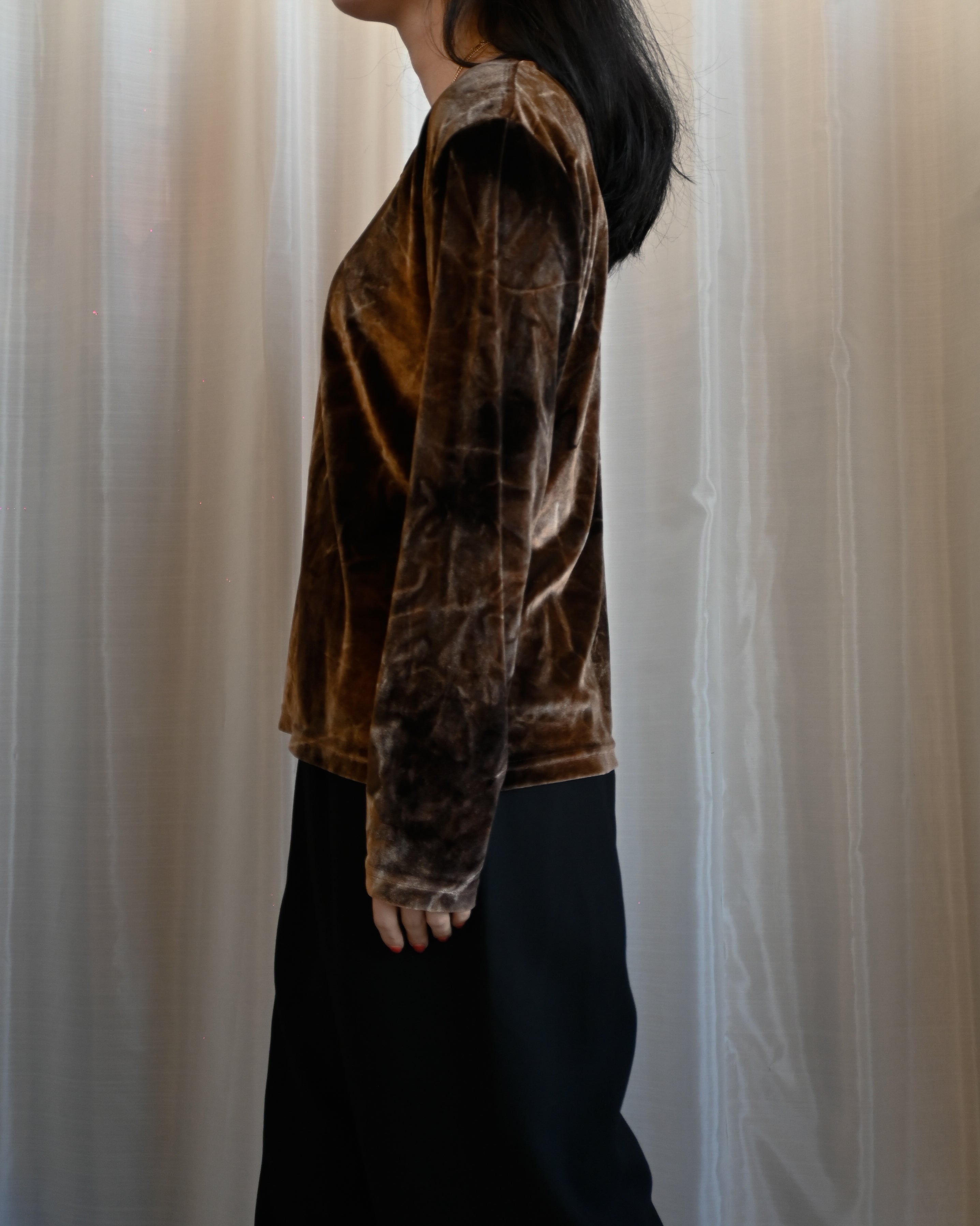 Velour L/S Top - Gold x Brown