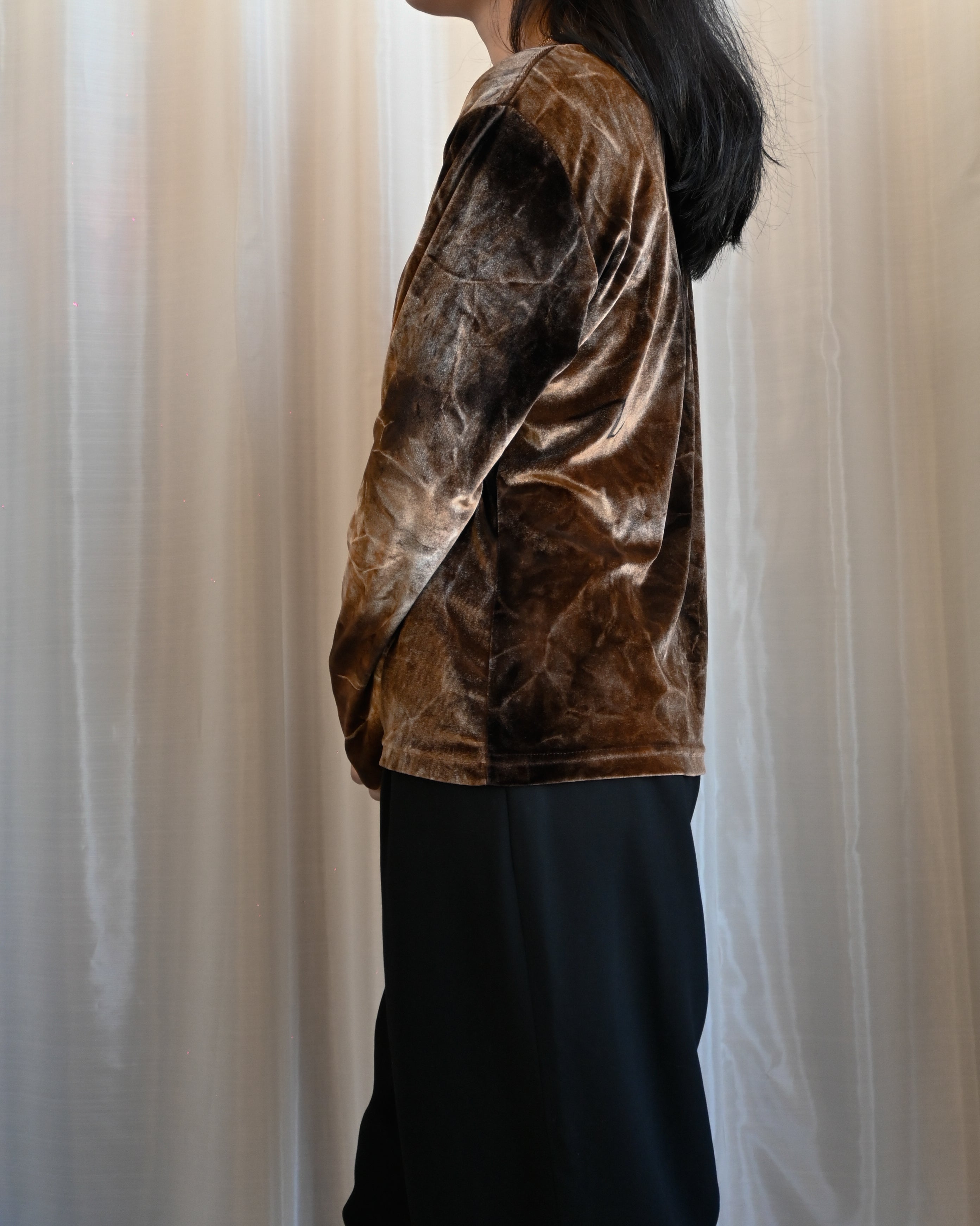 Velour L/S Top - Gold x Brown