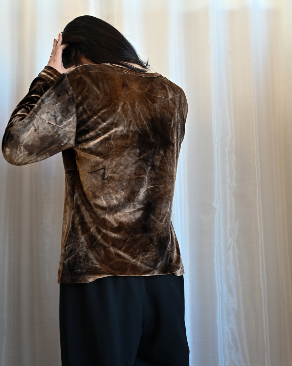 Velour L/S Top - Gold x Brown