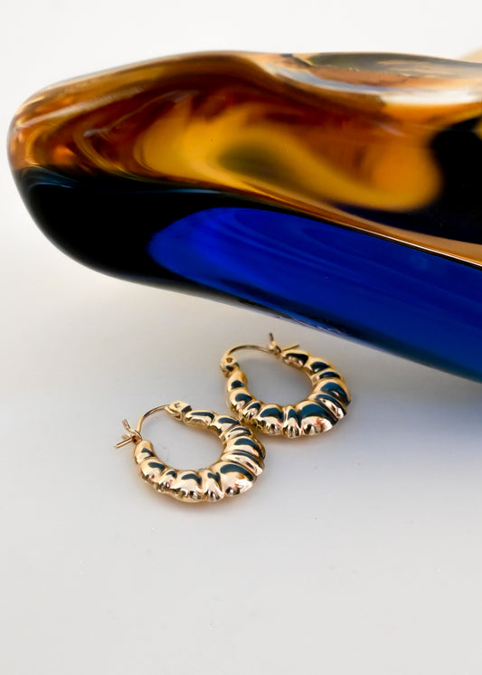 14k Solid Gold Puffy Hoops
