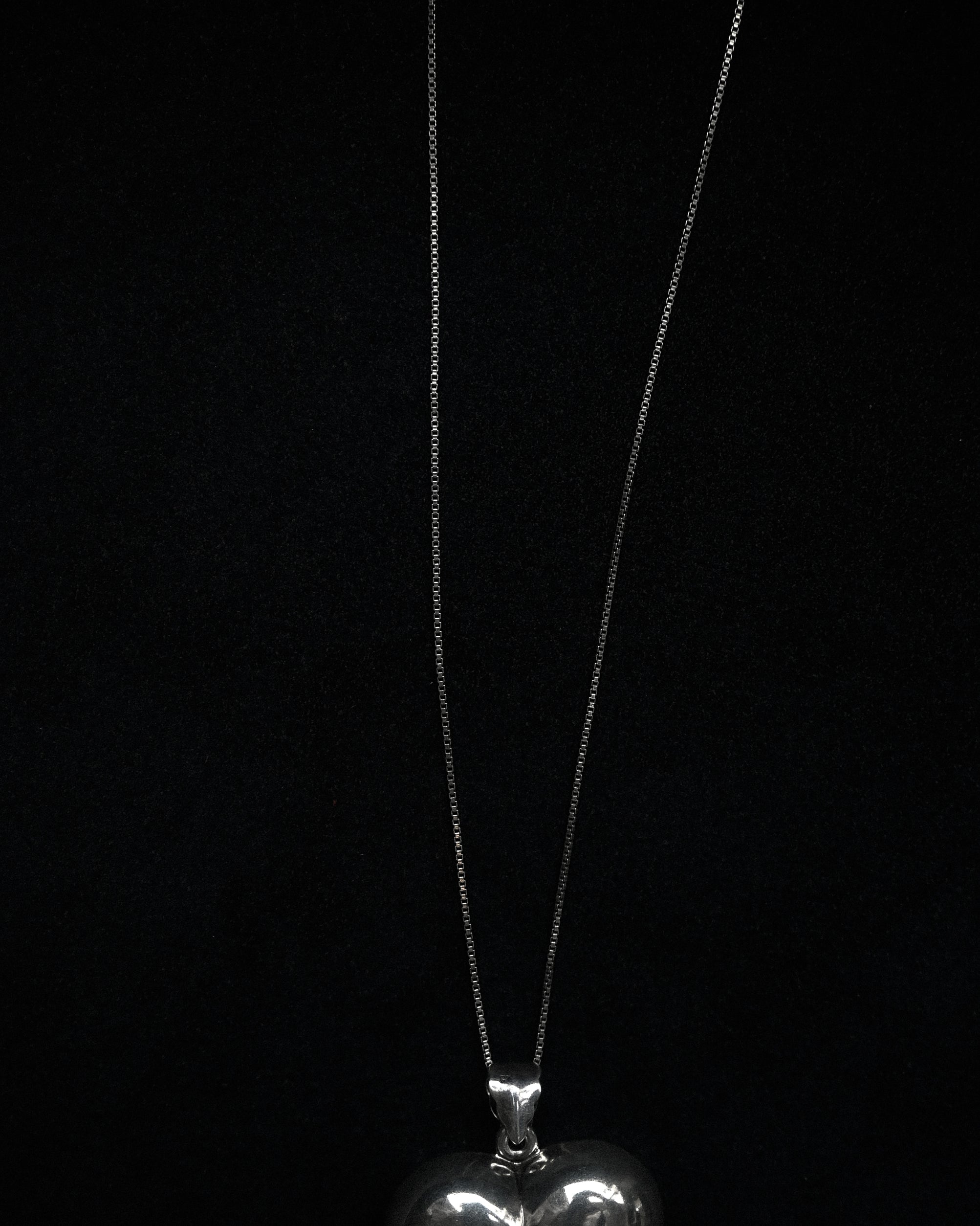Silver Box Chain Necklace w/Heart Charm (N22)