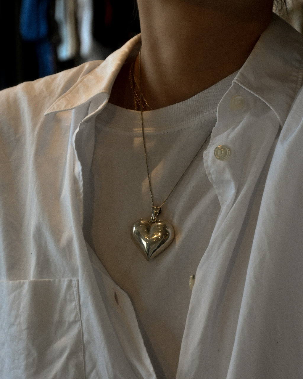 Silver Box Chain Necklace w/Heart Charm (N22)