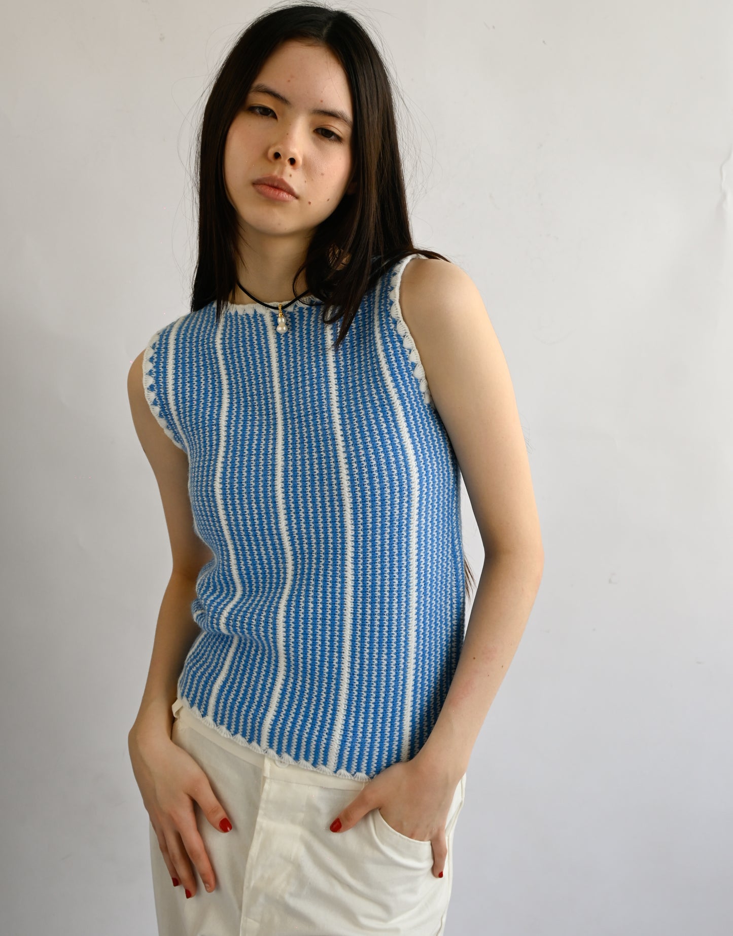 60's~70's Knit Vest - Sky Blue