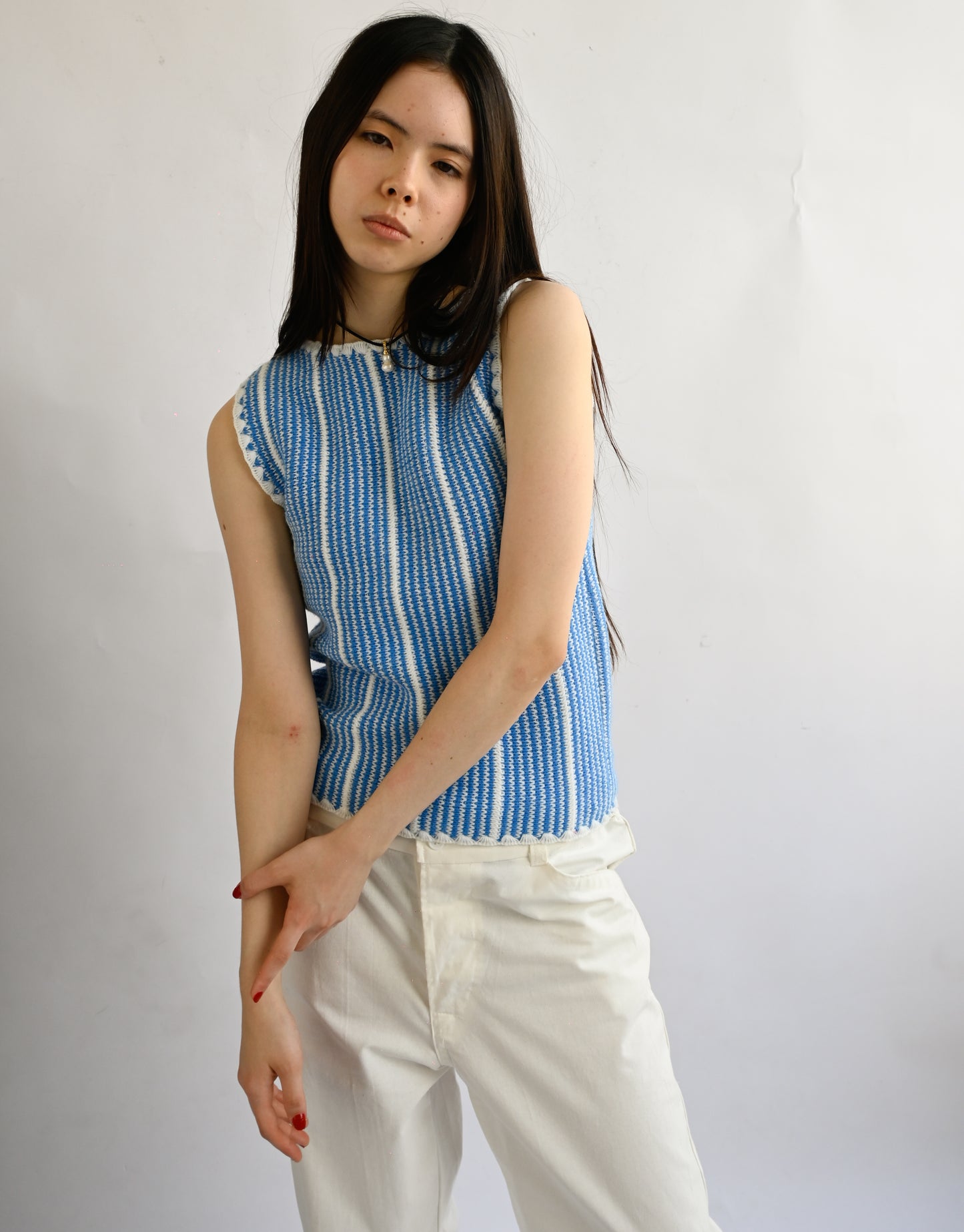 60's~70's Knit Vest - Sky Blue