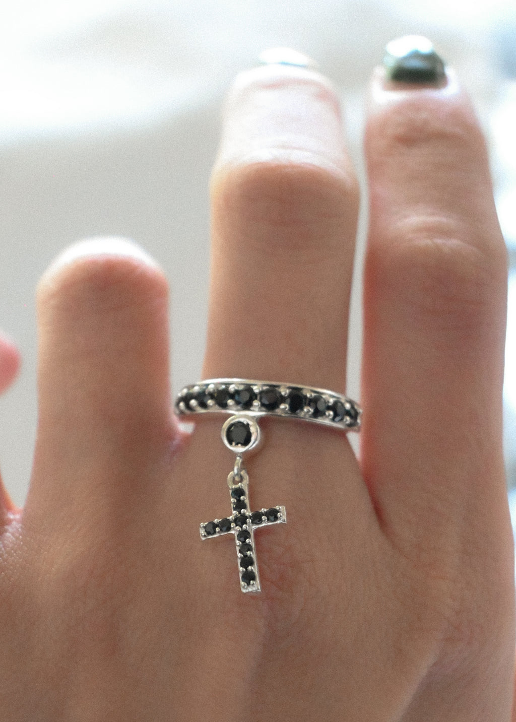 Blue Sapphire Half Eternity Cross Ring - 12号