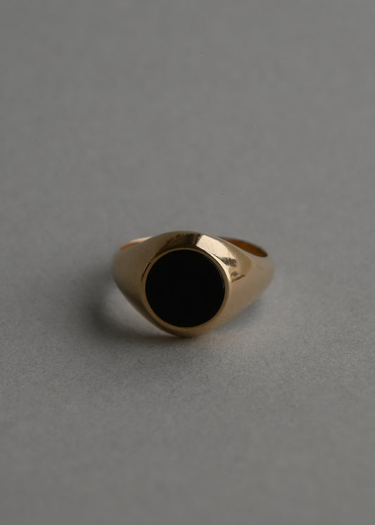 10K Gold  Round Black Onyx Signet Ring - 22号