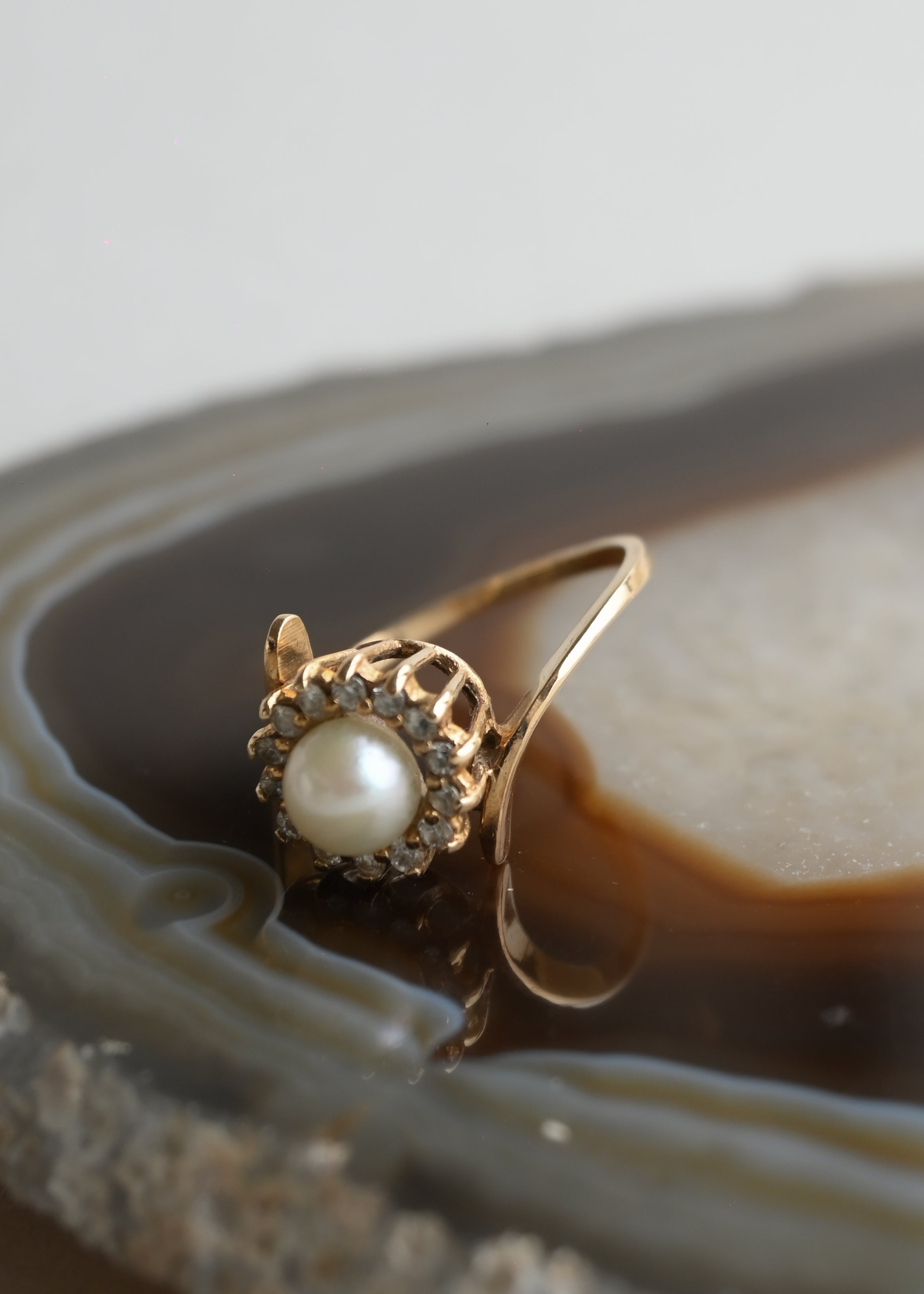 10K Yellow Gold  Pearl and Tourmaline Ring - 11号