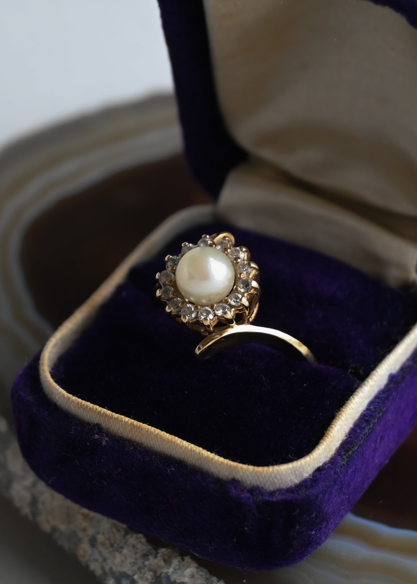 10K Yellow Gold  Pearl and Tourmaline Ring - 11号