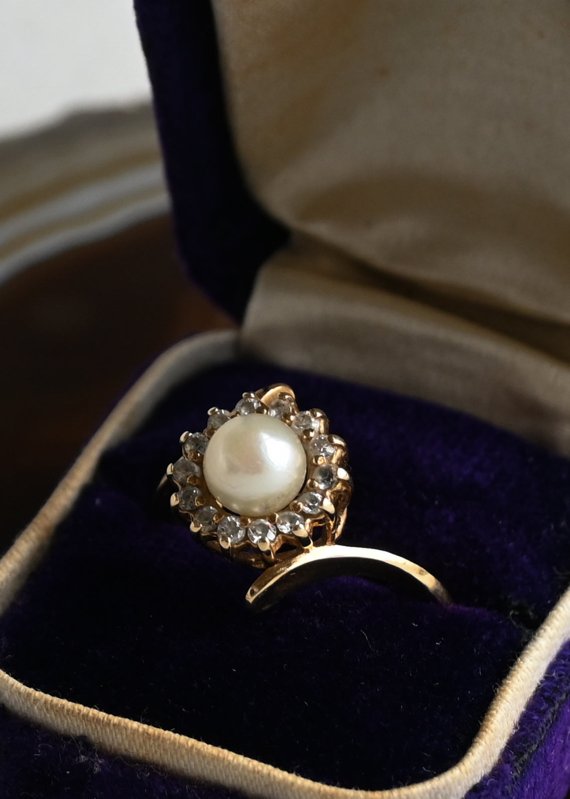 10K Yellow Gold  Pearl and Tourmaline Ring - 11号