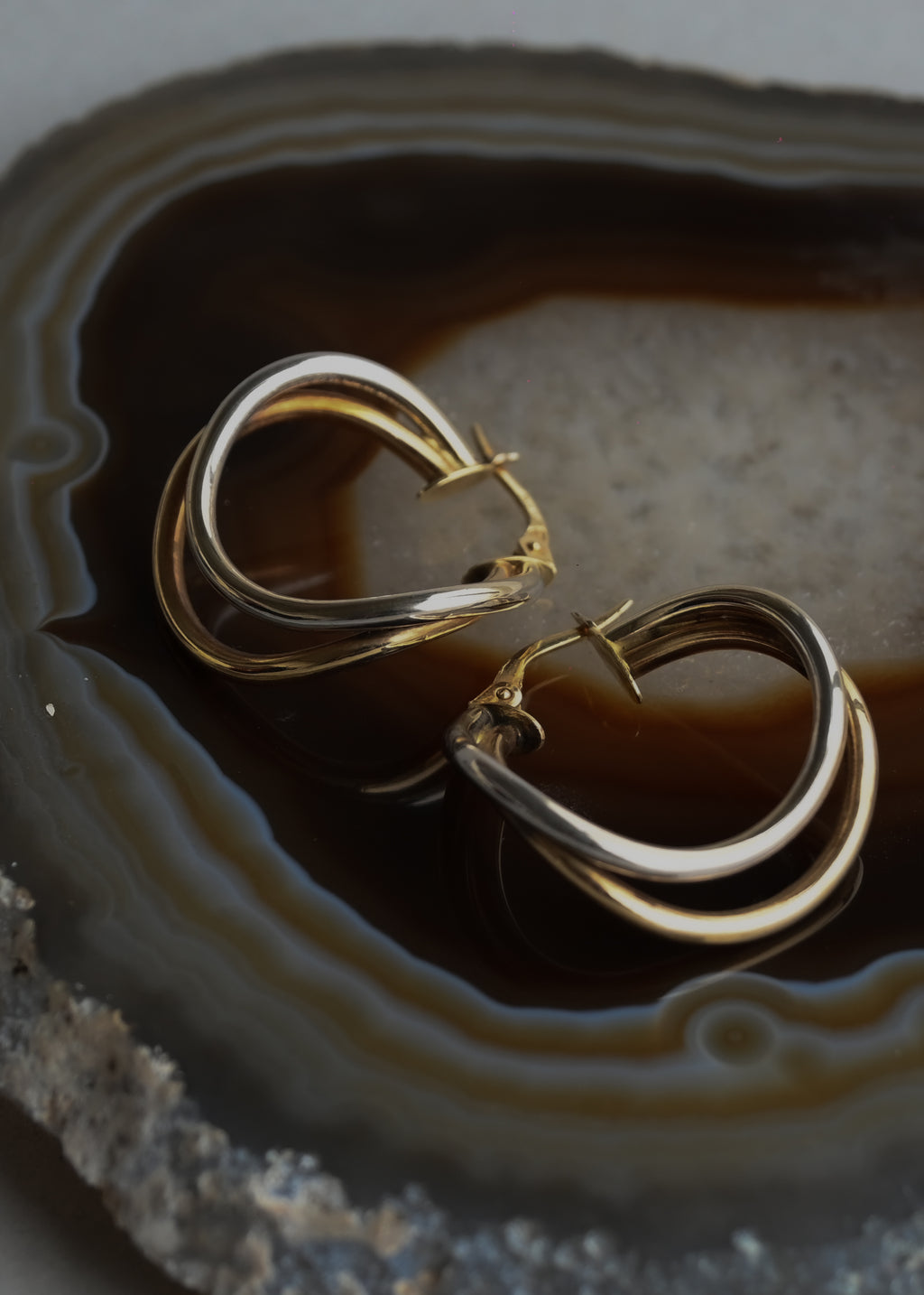 14K Yellow Gold  Twisted Double Hoops