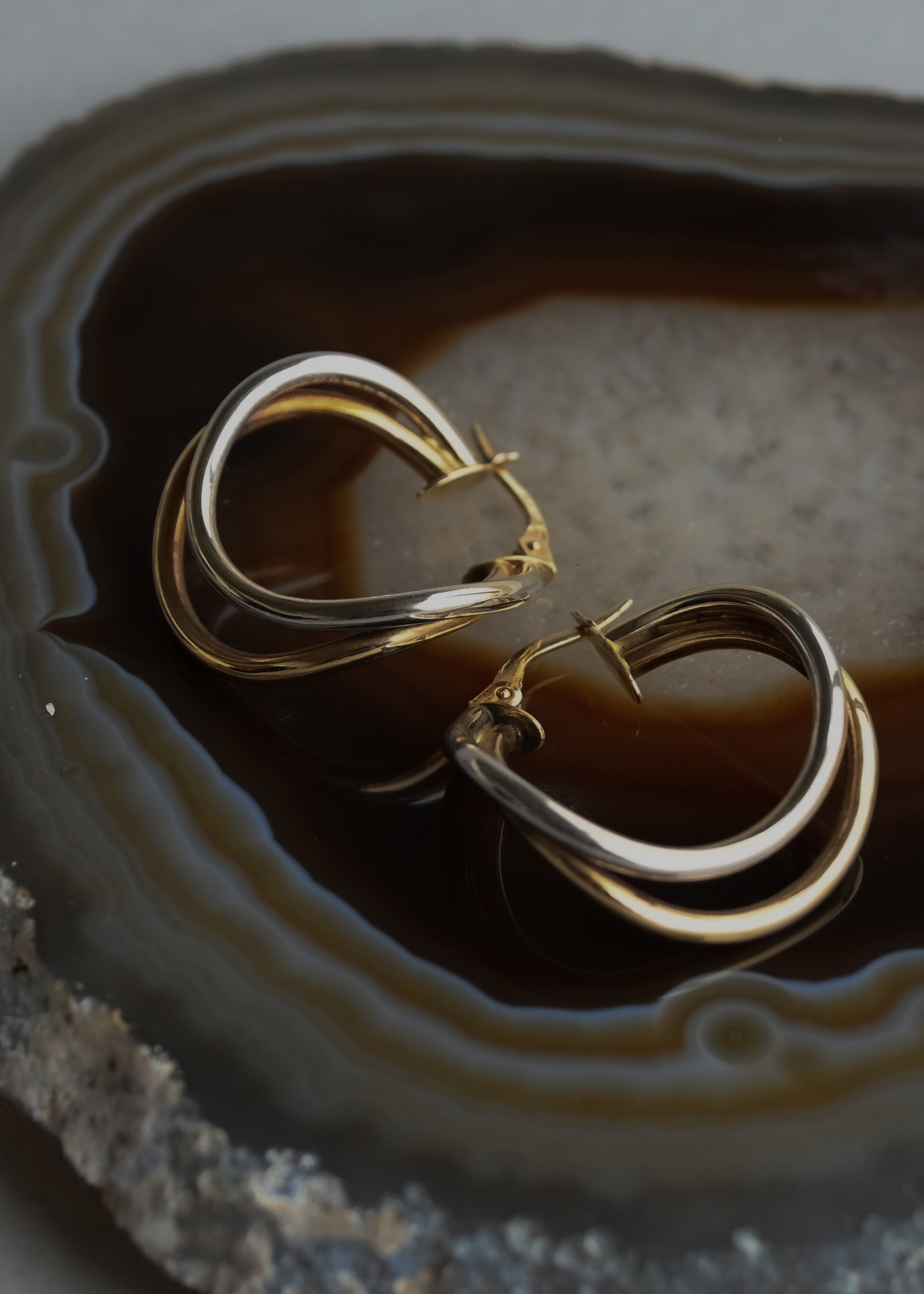 14K Yellow Gold  Twisted Double Hoops